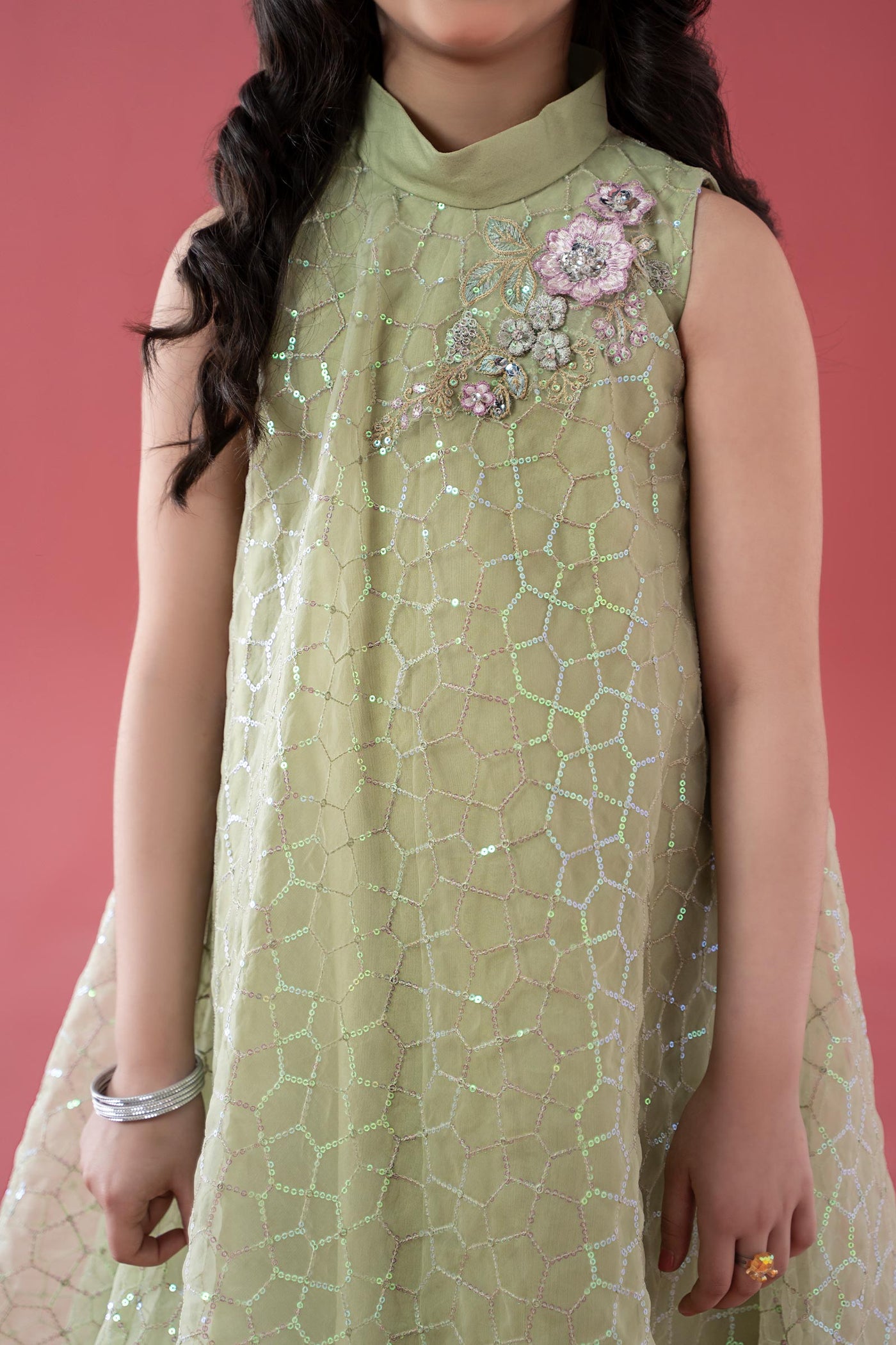 3 Piece Embroidered Poly Organza Suit | MKS-EA25-01