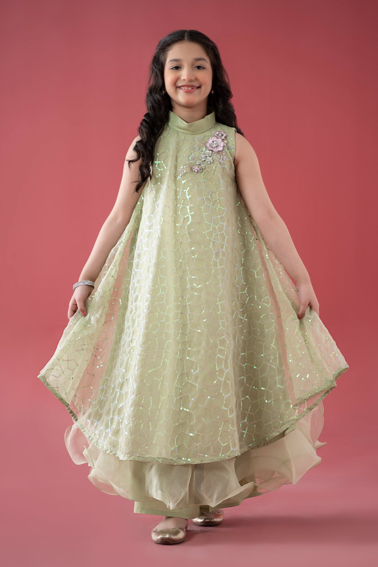 3 Piece Embroidered Poly Organza Suit