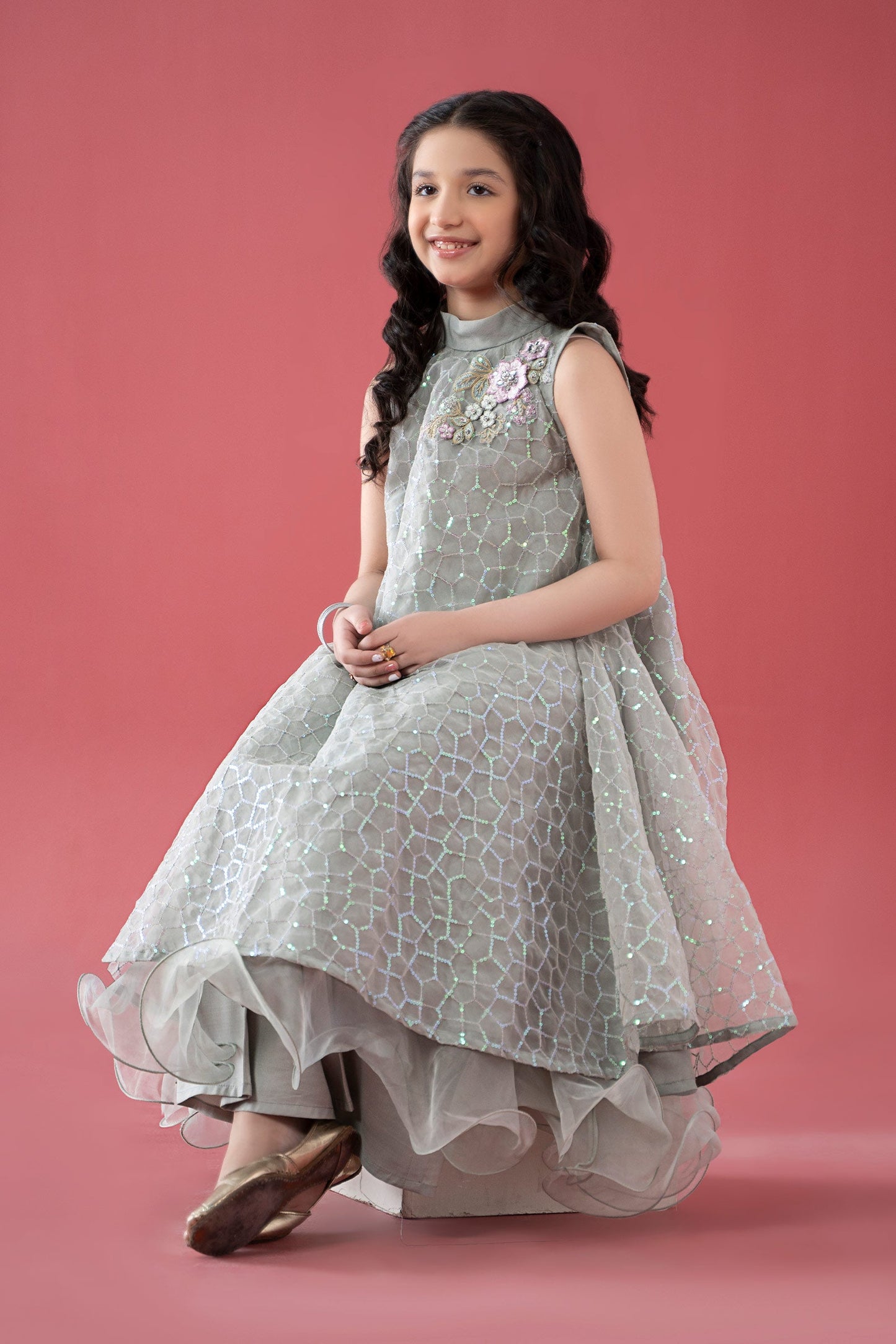 3 Piece Embroidered Poly Organza Suit