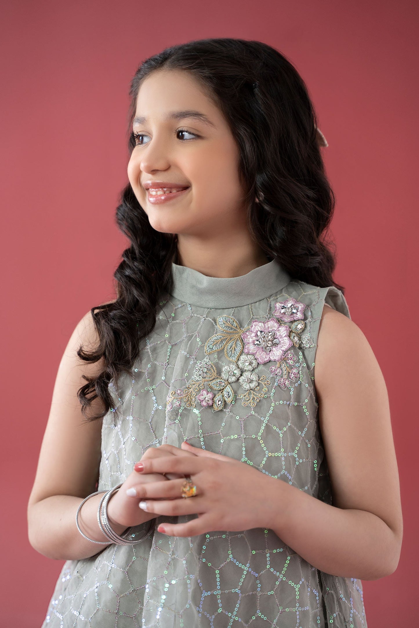 3 Piece Embroidered Poly Organza Suit