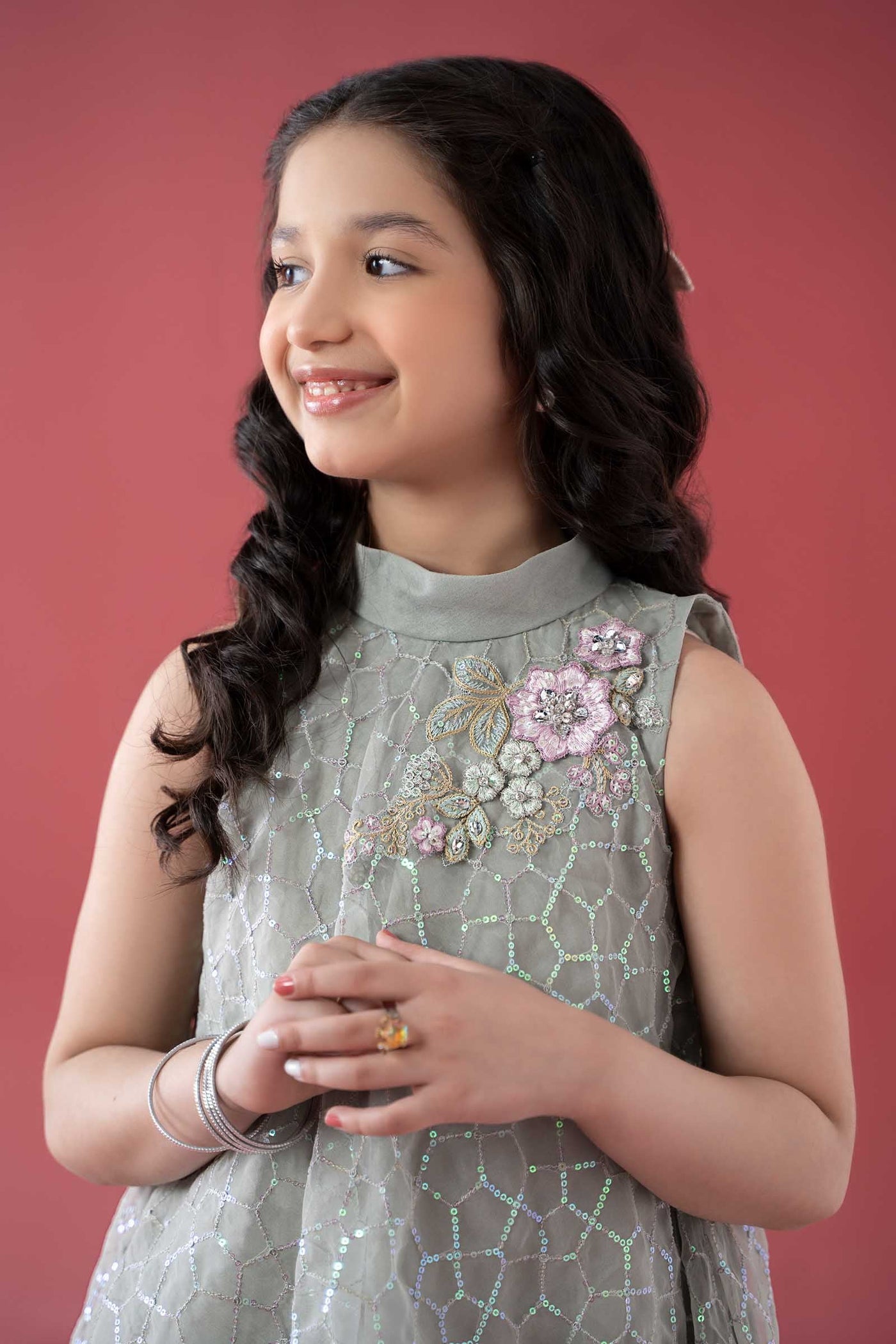 3 Piece Embroidered Poly Organza Suit | MKS-EA25-01