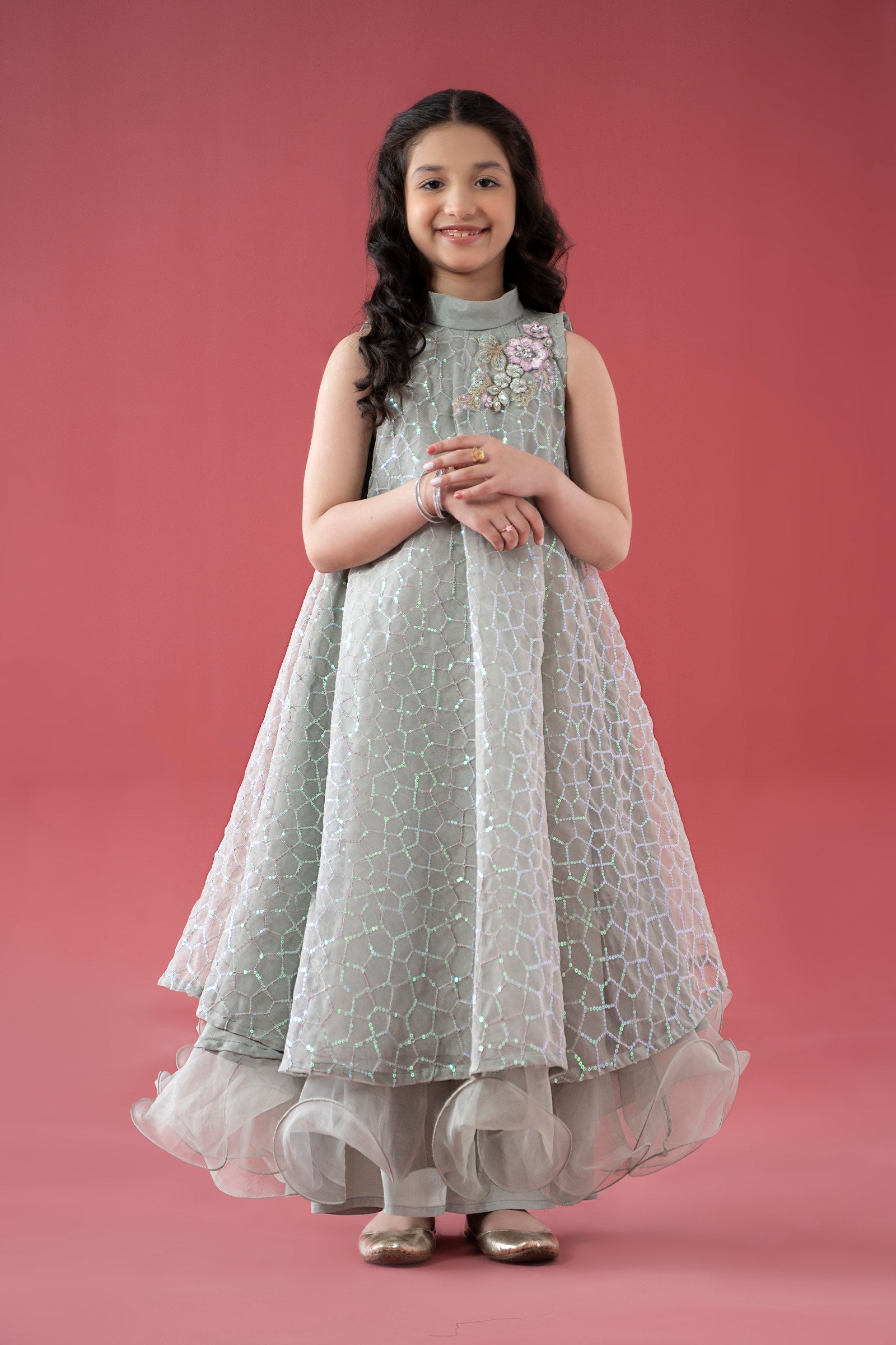 3 Piece Embroidered Poly Organza Suit