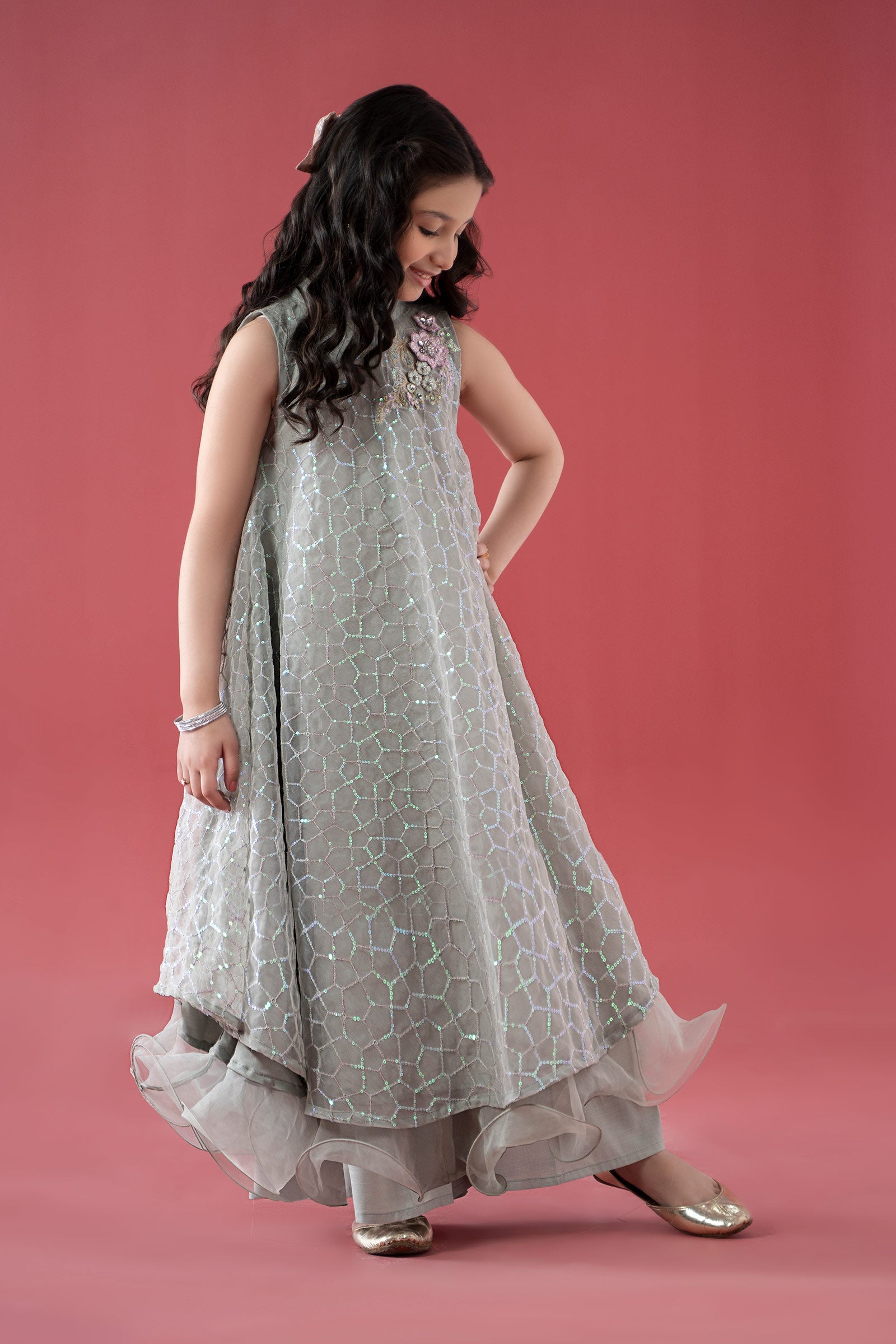 3 Piece Embroidered Poly Organza Suit