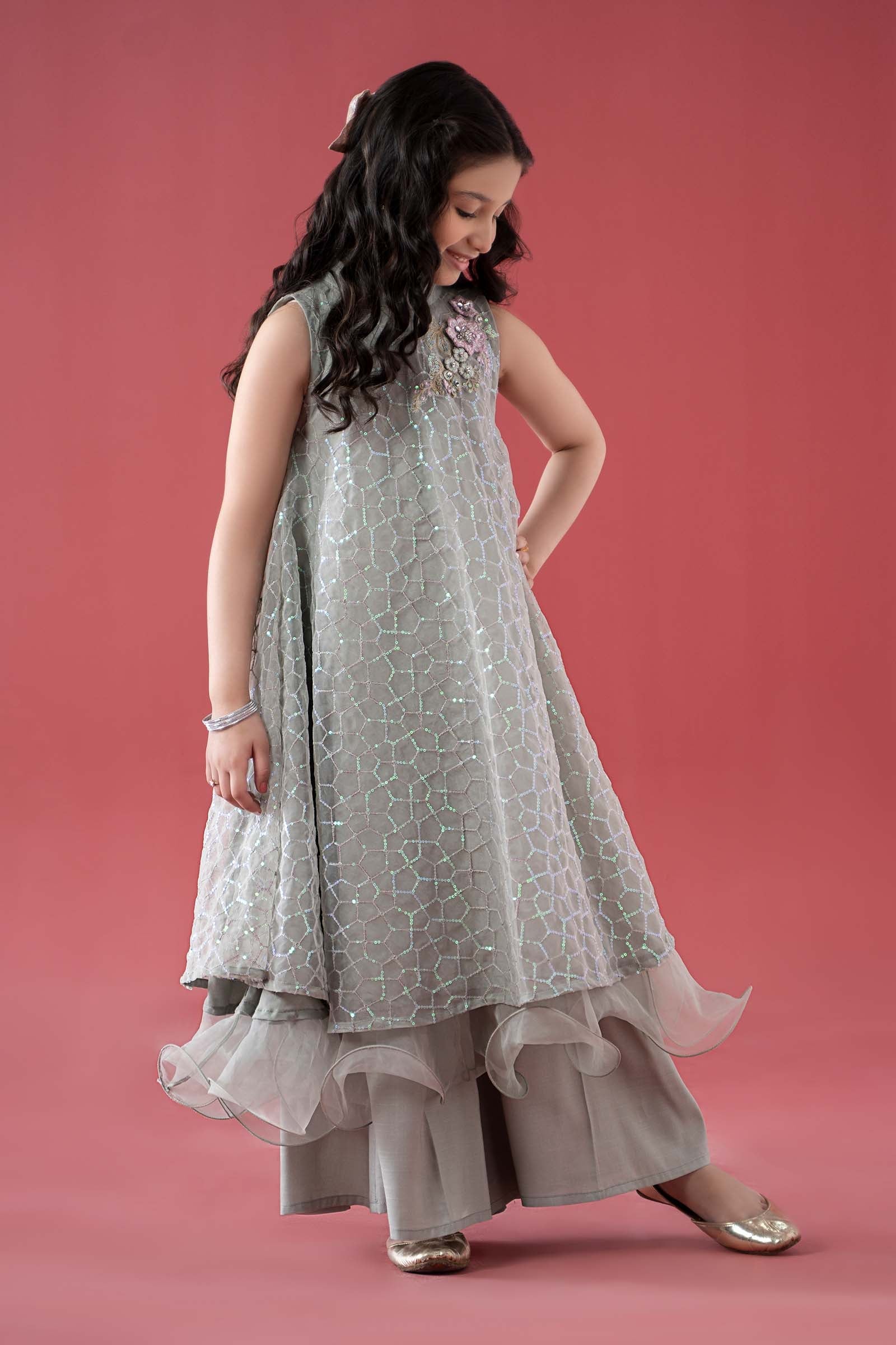 3 Piece Embroidered Poly Organza Suit