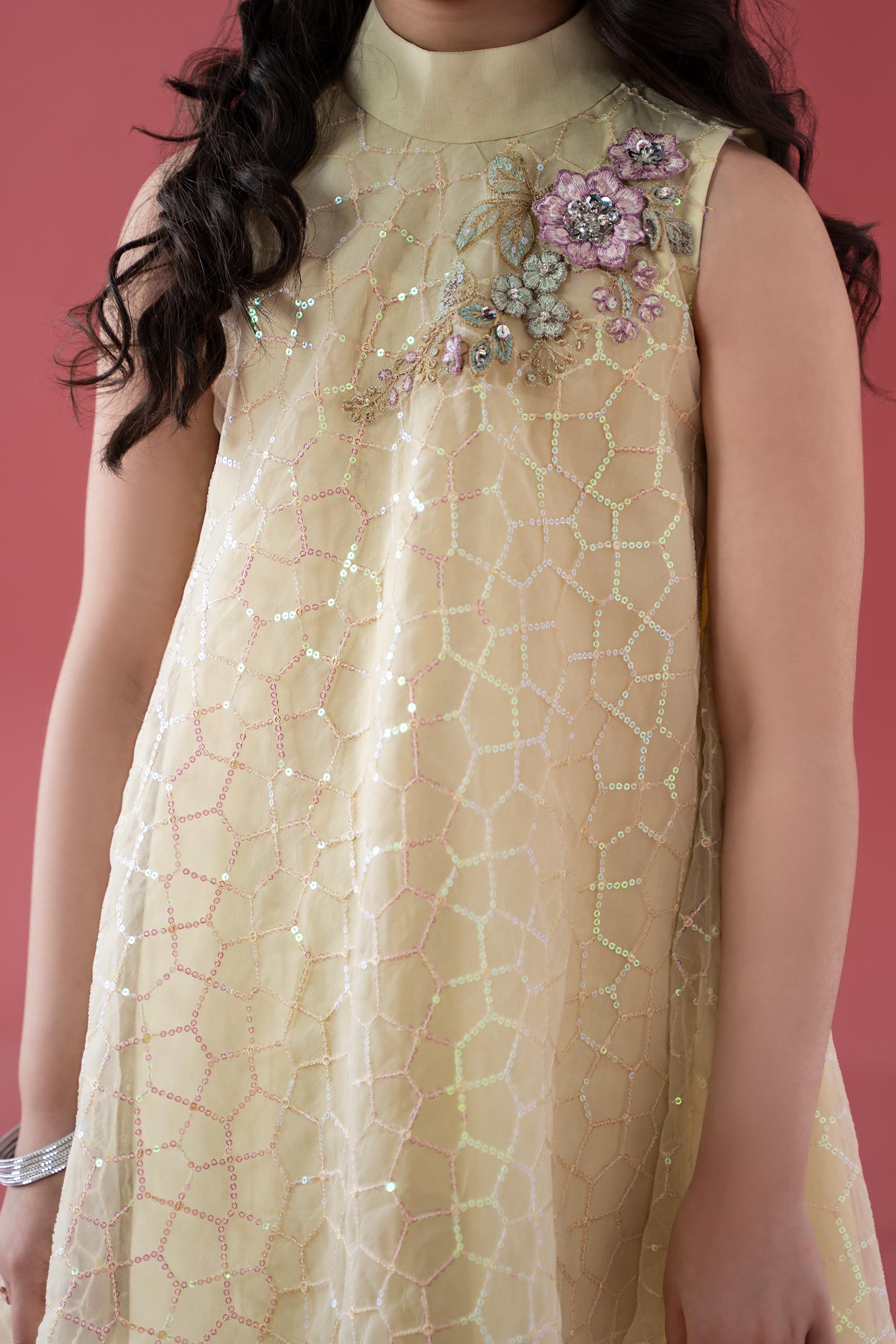 3 Piece Embroidered Poly Organza Suit