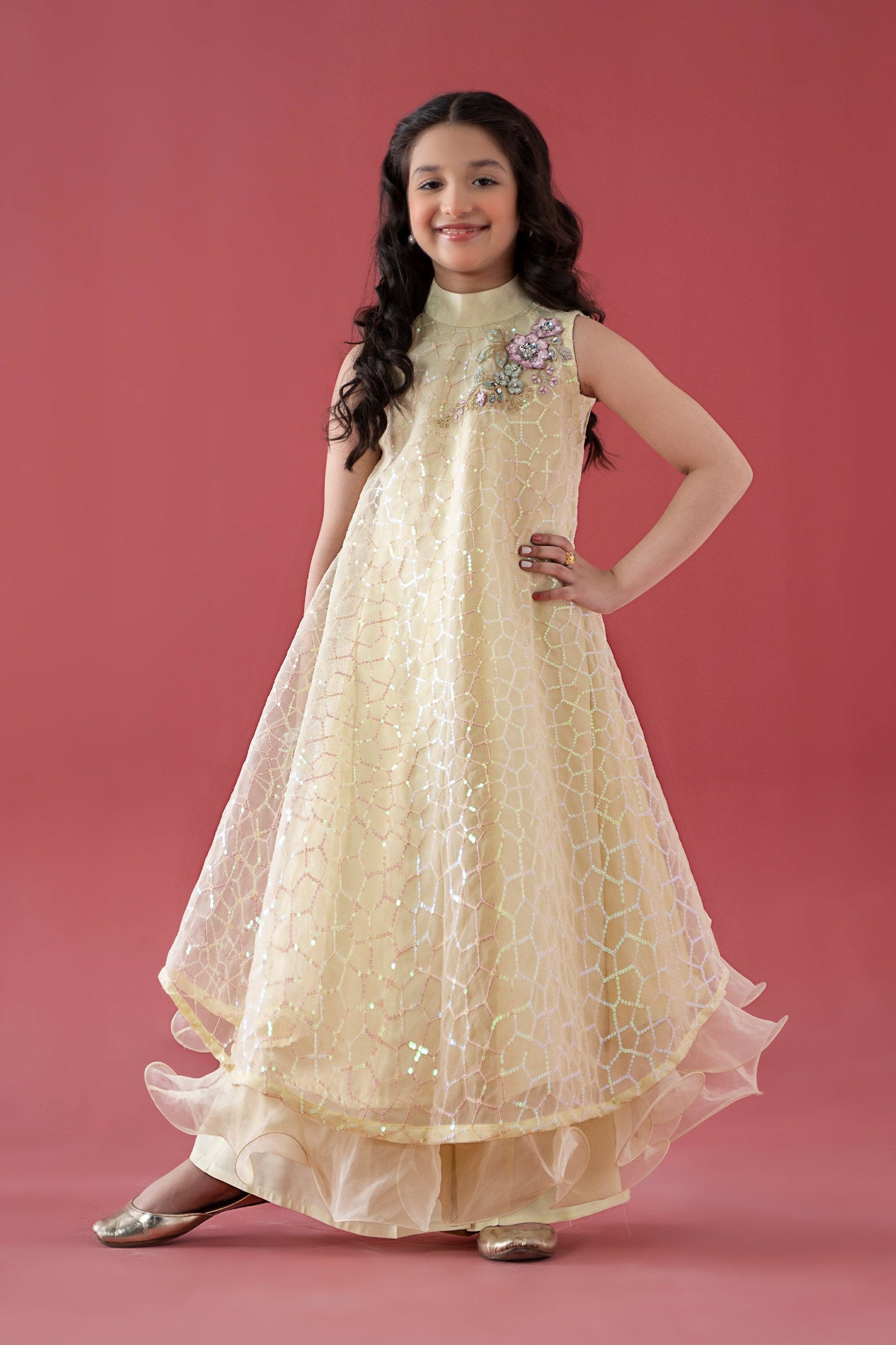 3 Piece Embroidered Poly Organza Suit