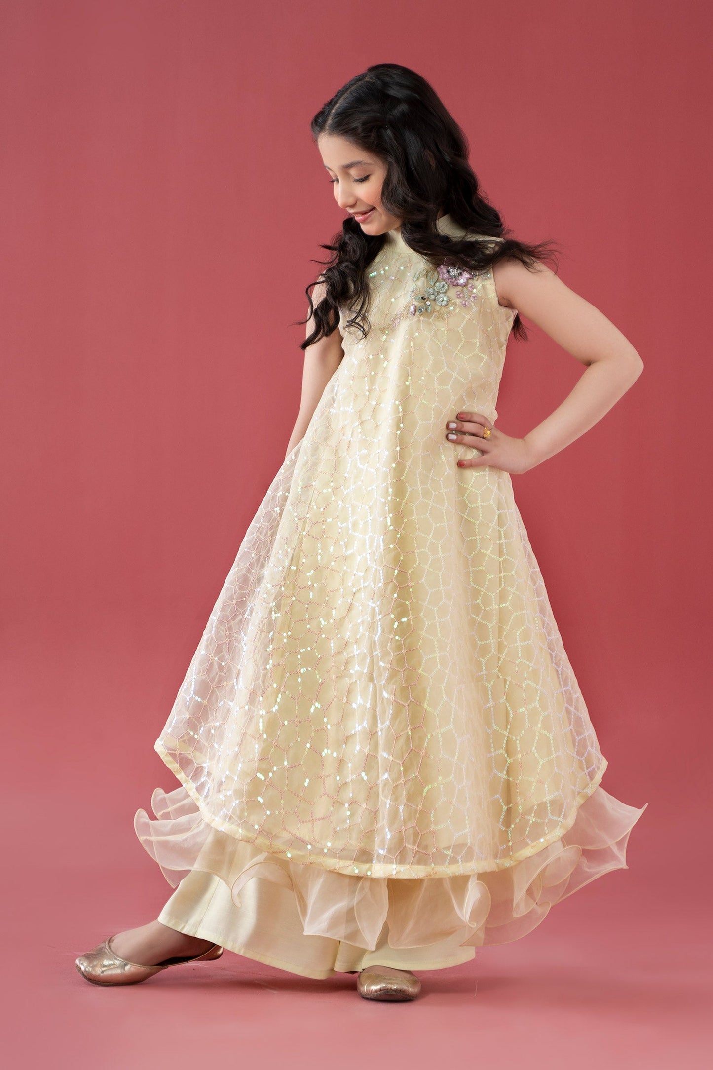 3 Piece Embroidered Poly Organza Suit