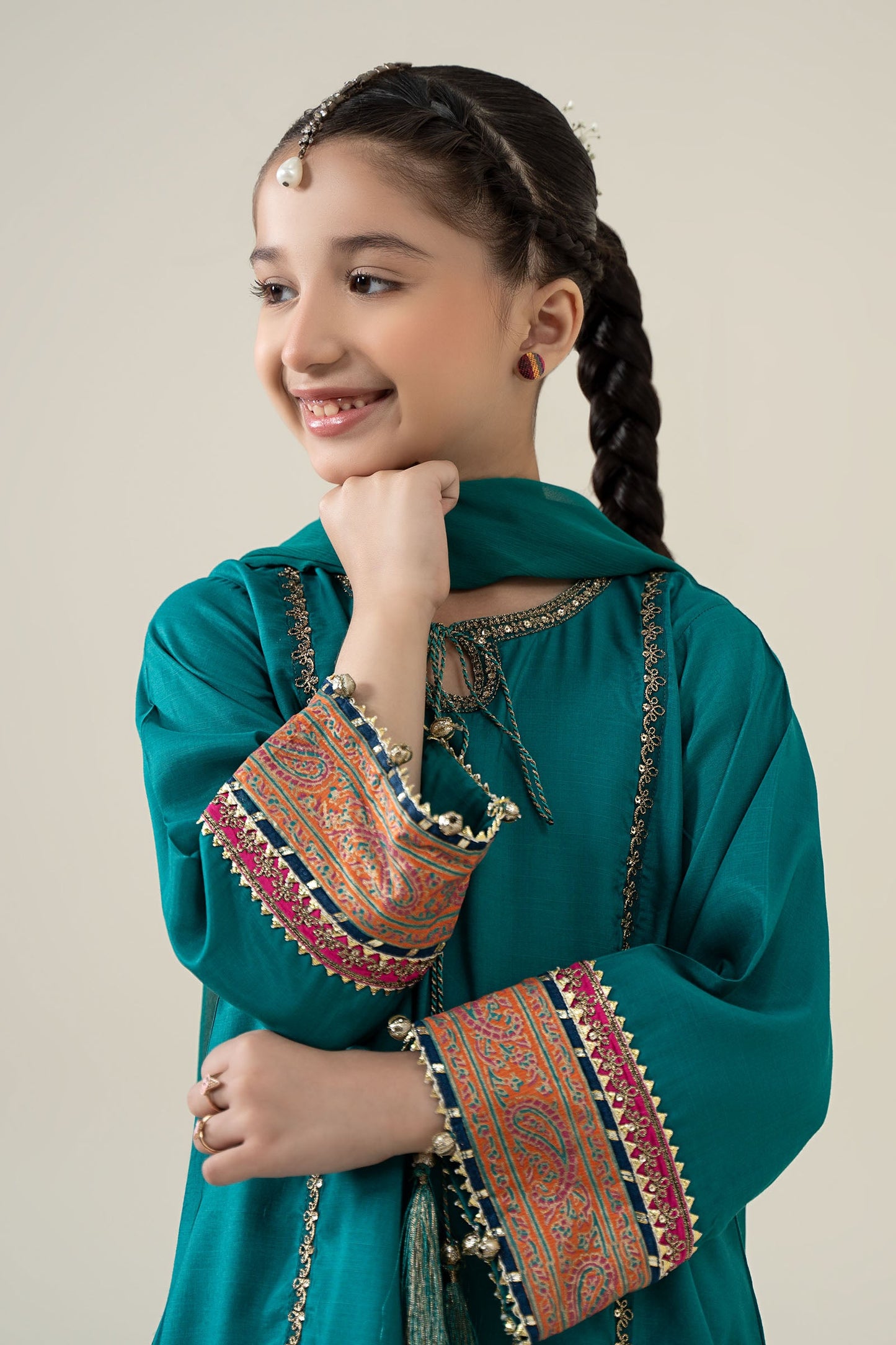 3 Piece Embroidered Raw Silk Suit