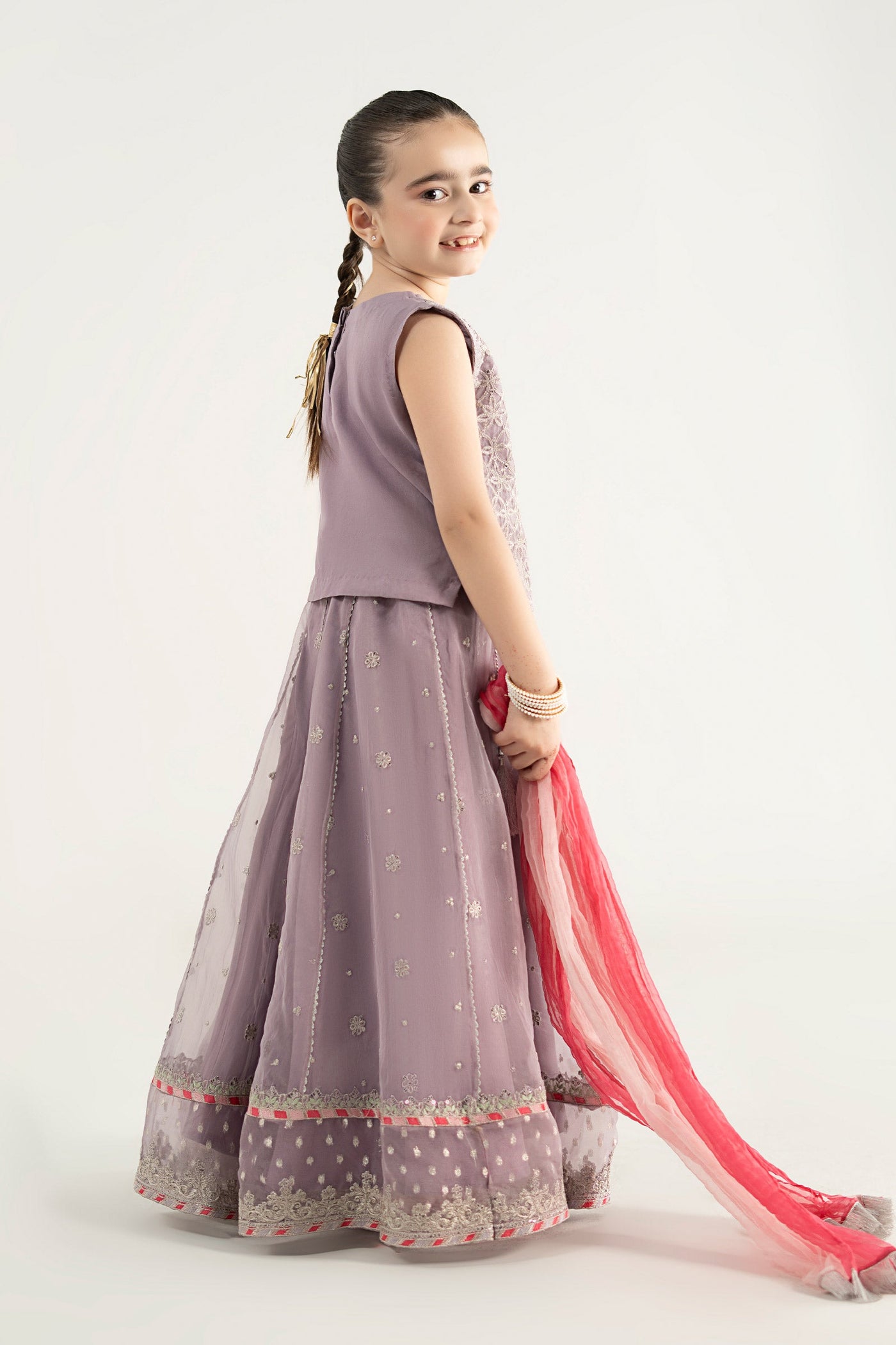 3 Piece Embroidered Poly Organza Suit | MKS-EA25-42/B