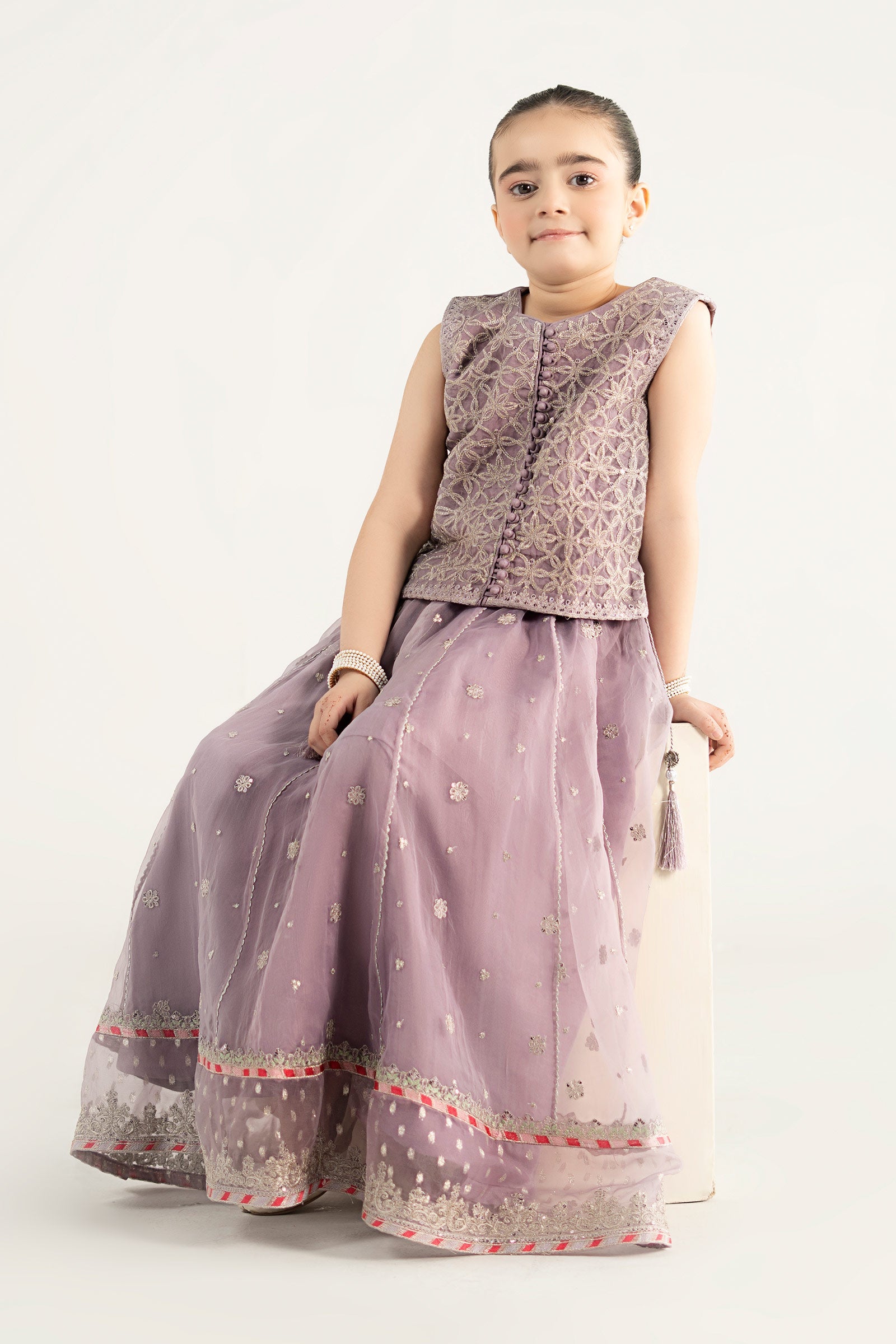 3 Piece Embroidered Poly Organza Suit
