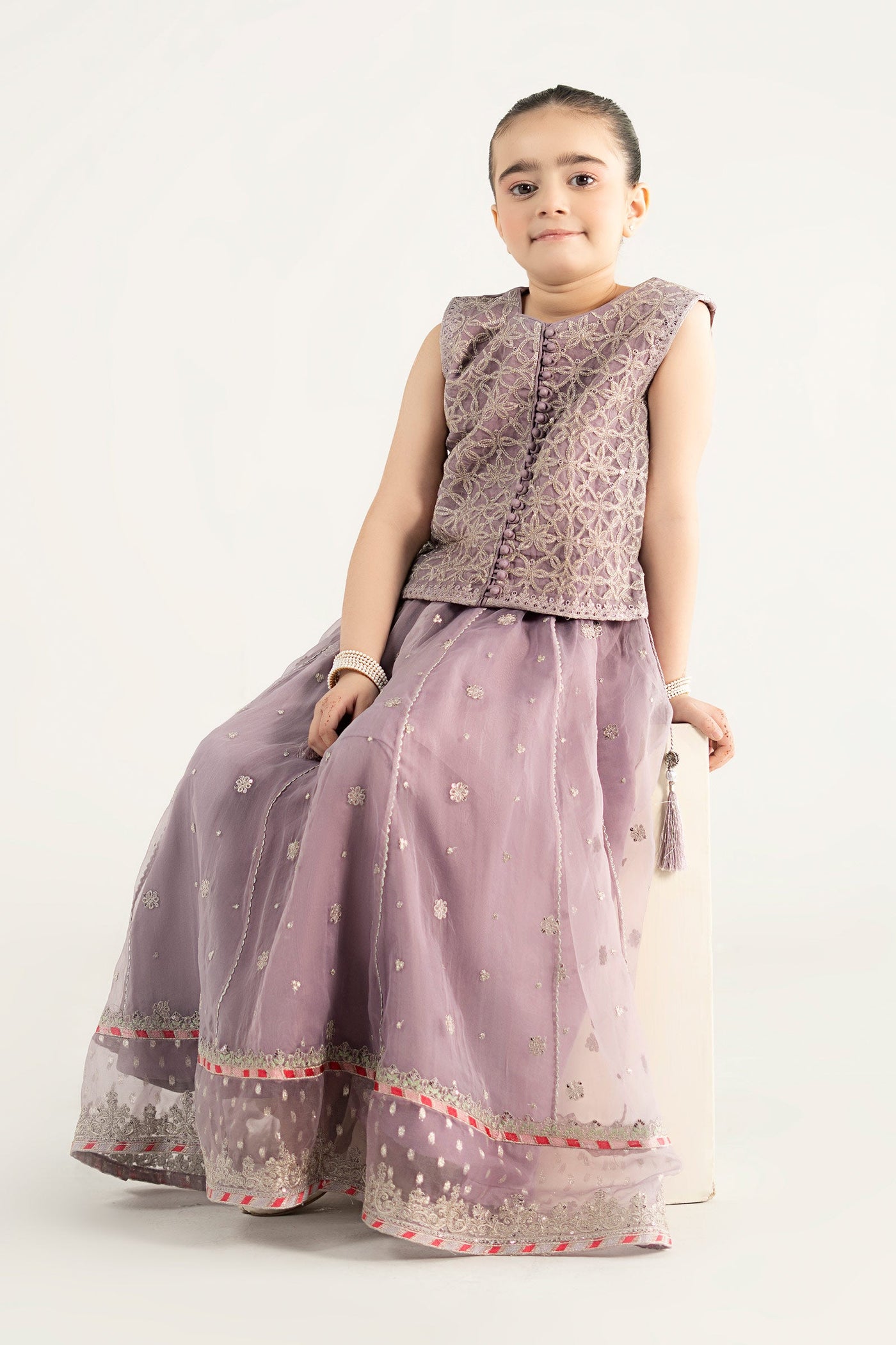 3 Piece Embroidered Poly Organza Suit | MKS-EA25-42/B