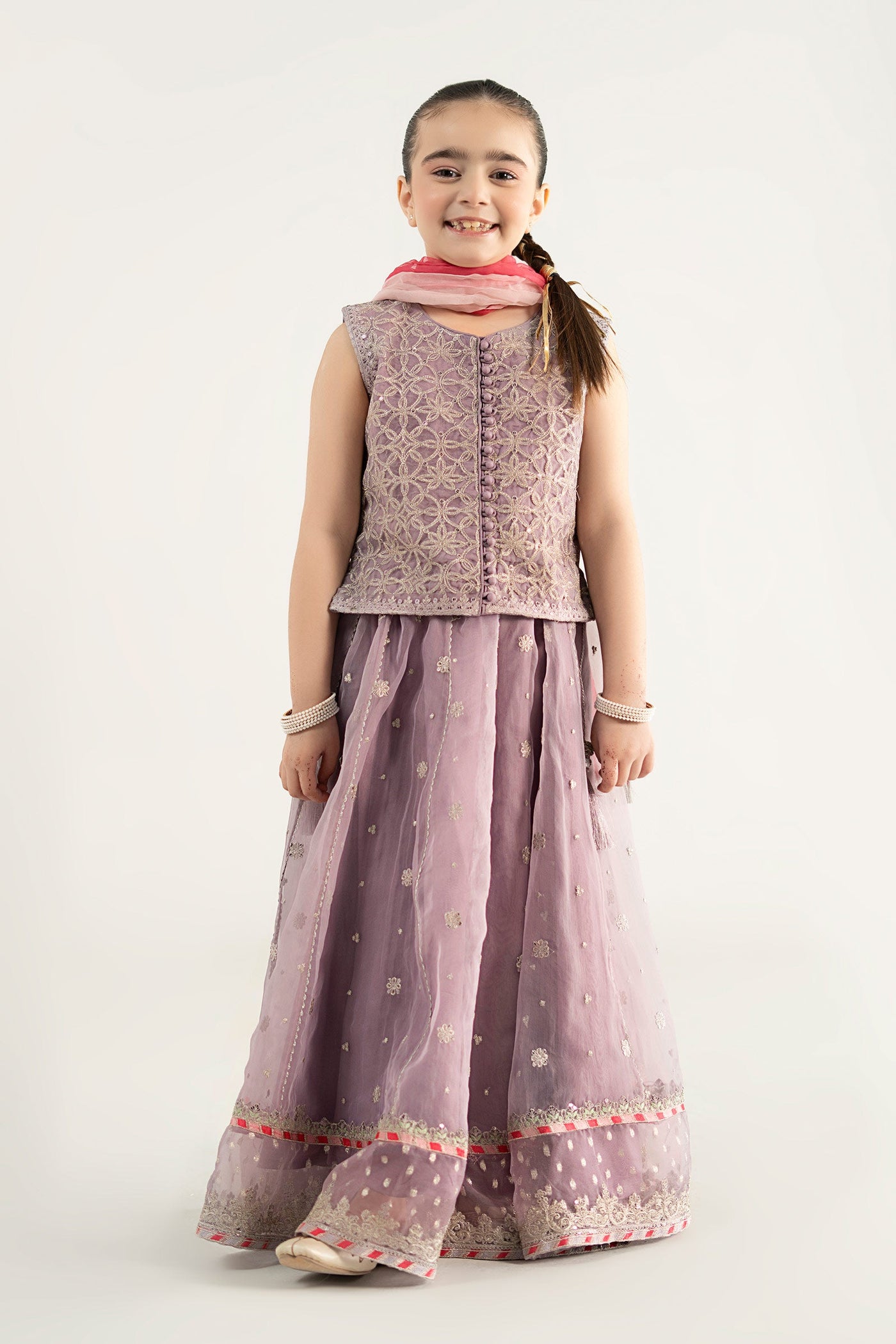 3 Piece Embroidered Poly Organza Suit | MKS-EA25-42/B