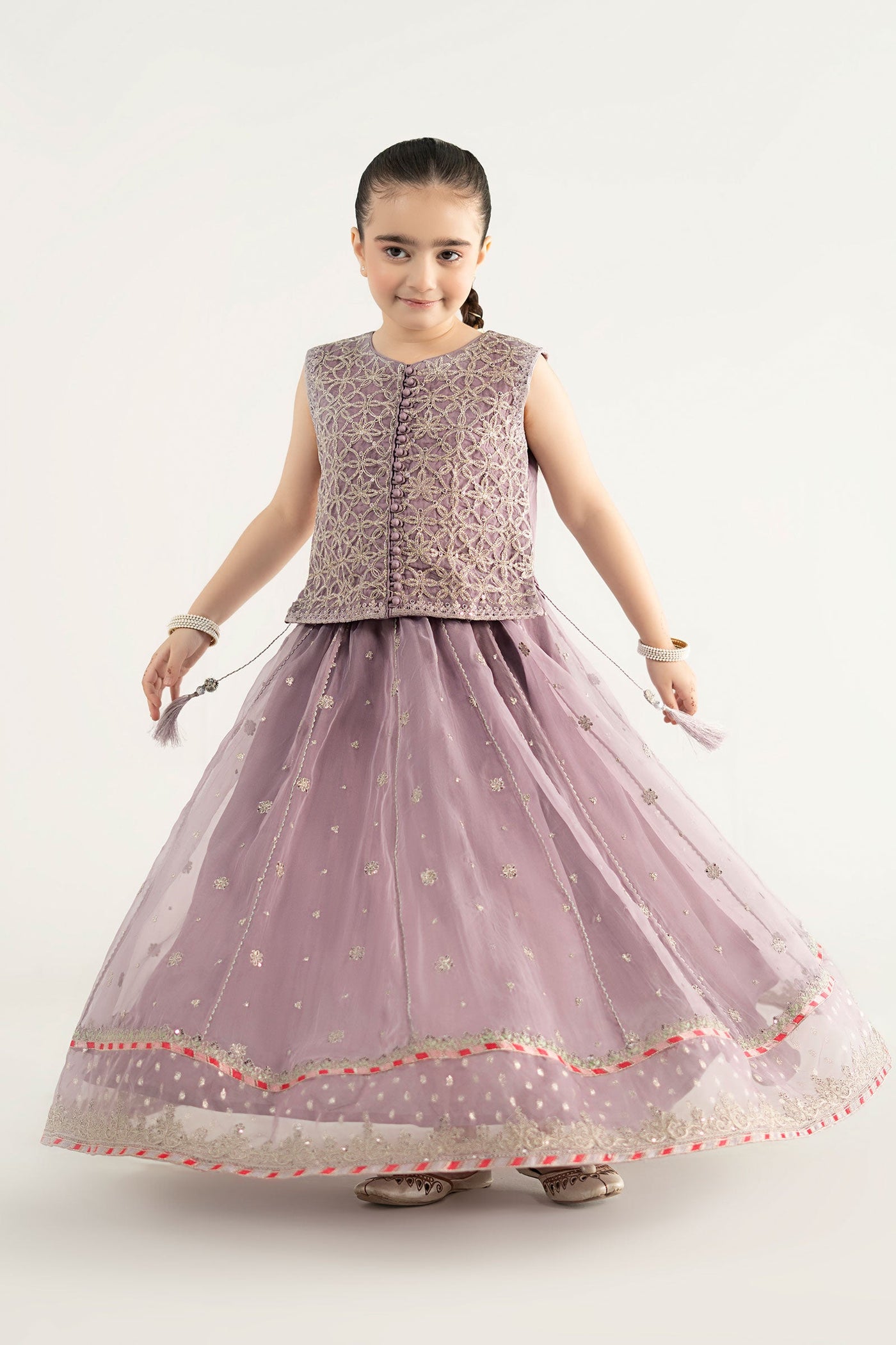 3 Piece Embroidered Poly Organza Suit | MKS-EA25-42/B