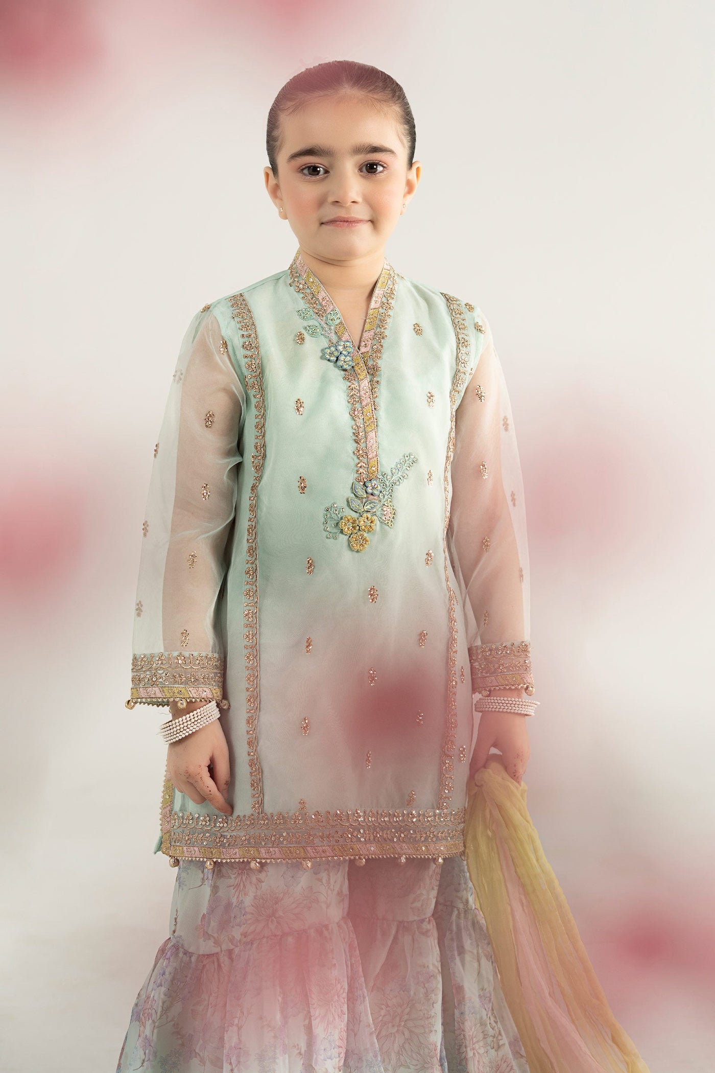 3 Piece Embroidered Poly Organza Suit | MKS-EA25-43