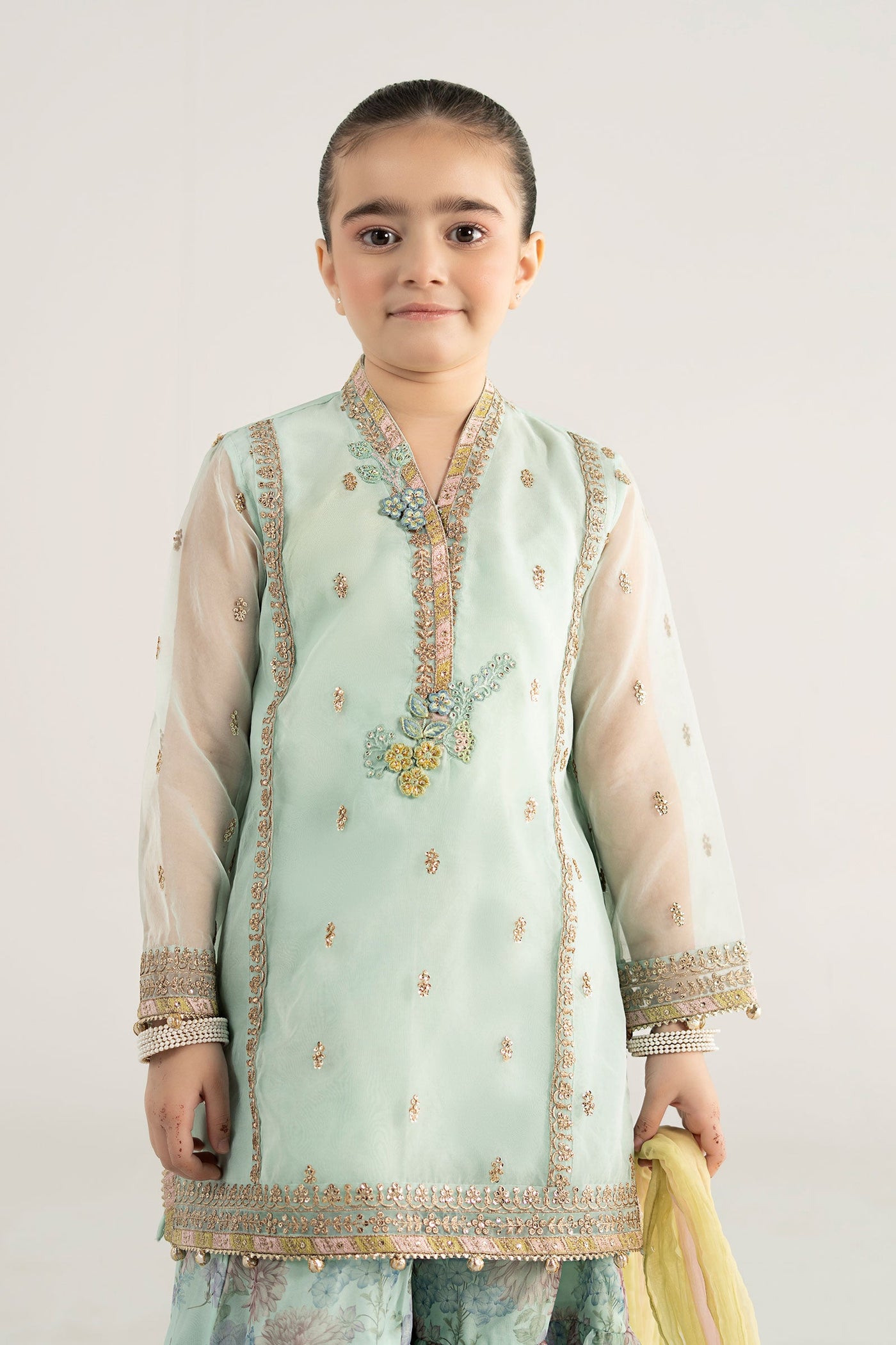 3 Piece Embroidered Poly Organza Suit | MKS-EA25-43