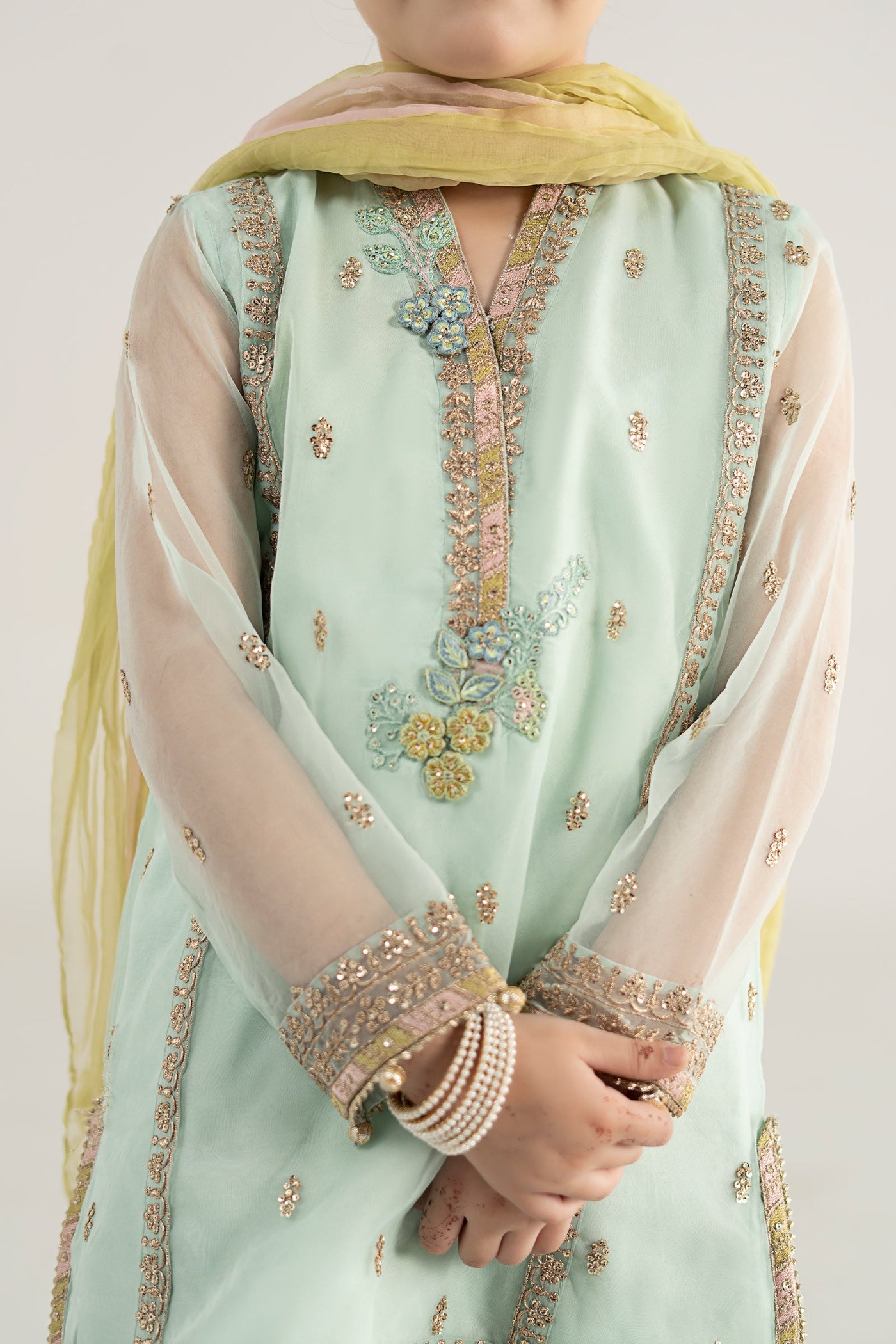 3 Piece Embroidered Poly Organza Suit | MKS-EA25-43