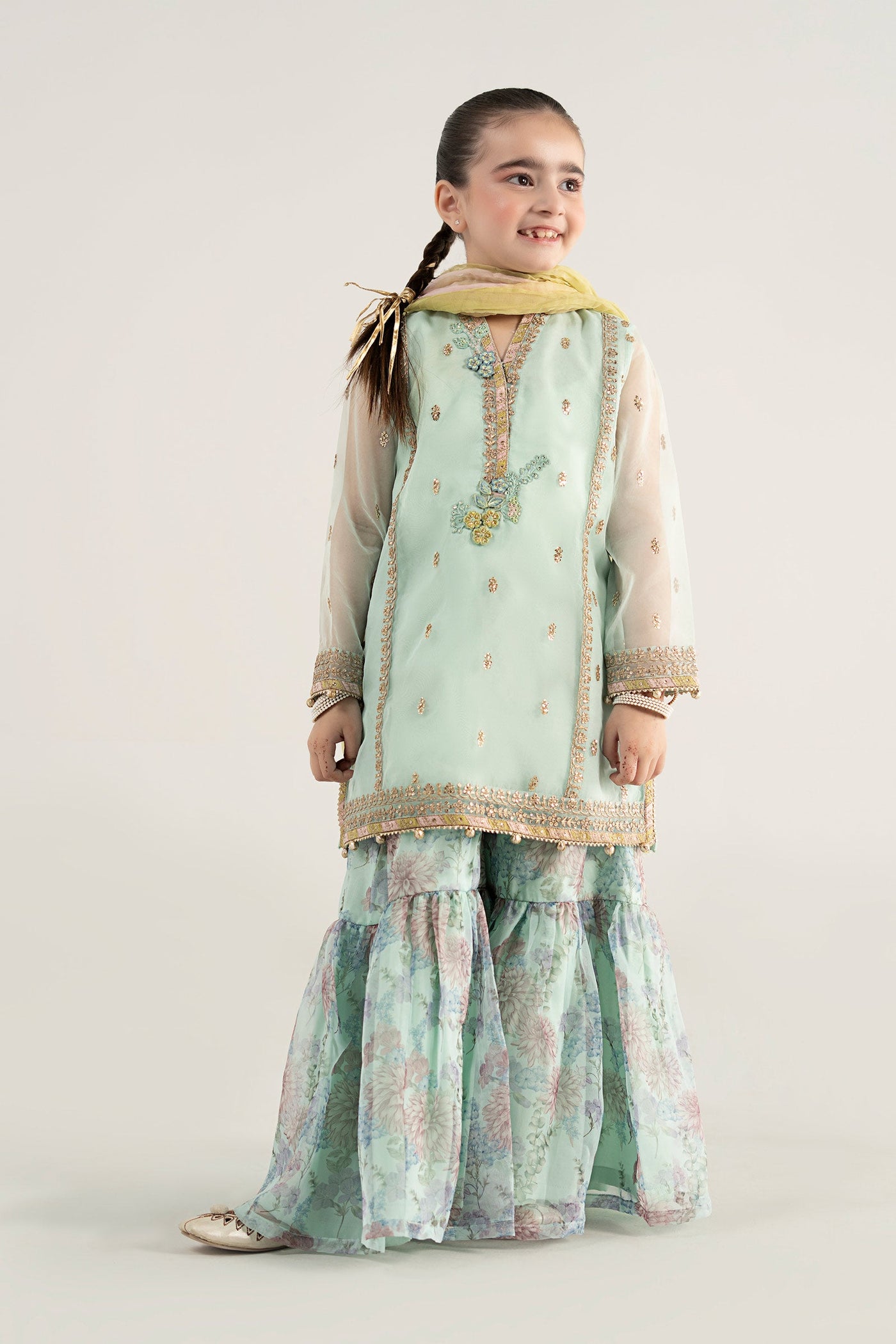 3 Piece Embroidered Poly Organza Suit | MKS-EA25-43