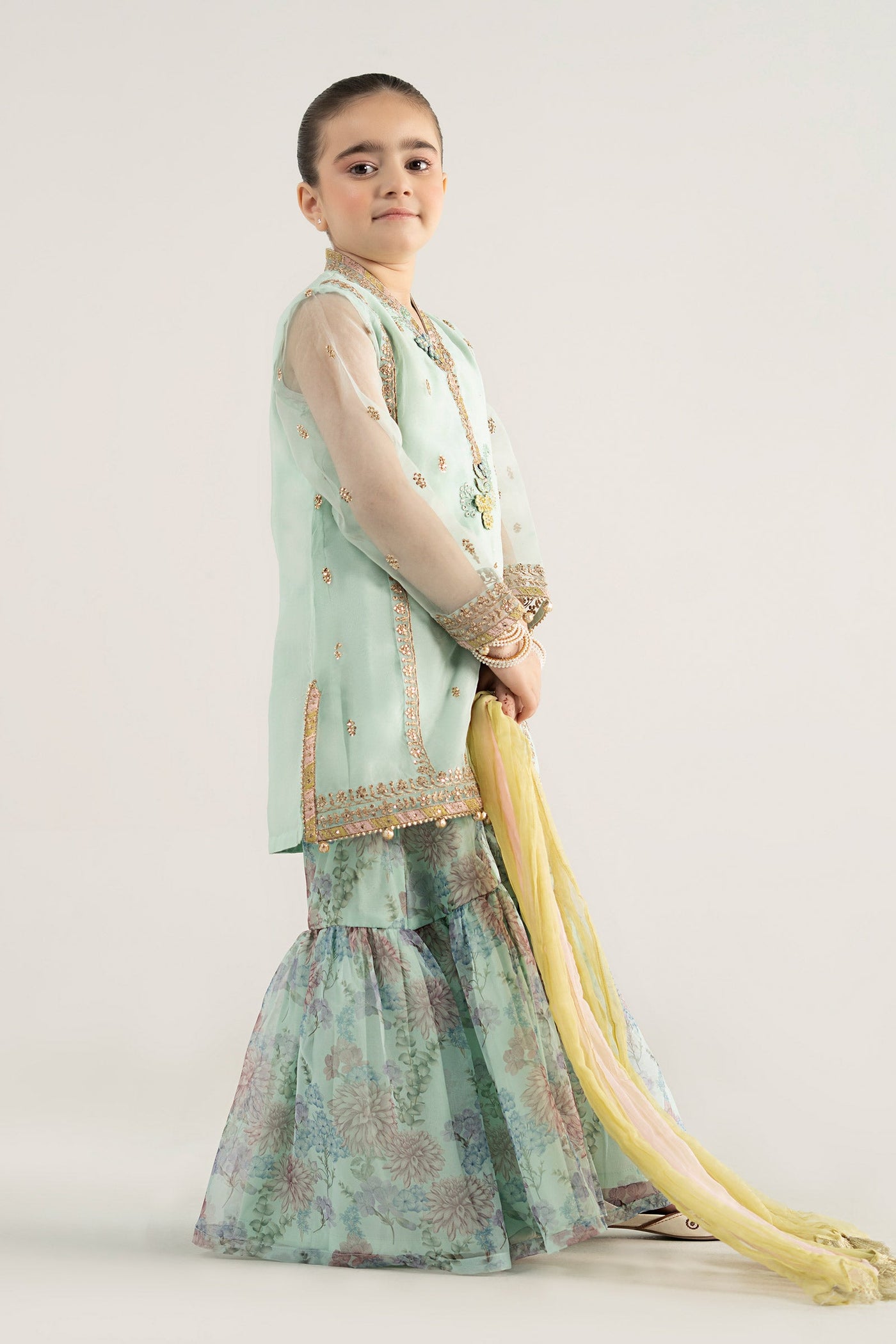 3 Piece Embroidered Poly Organza Suit | MKS-EA25-43