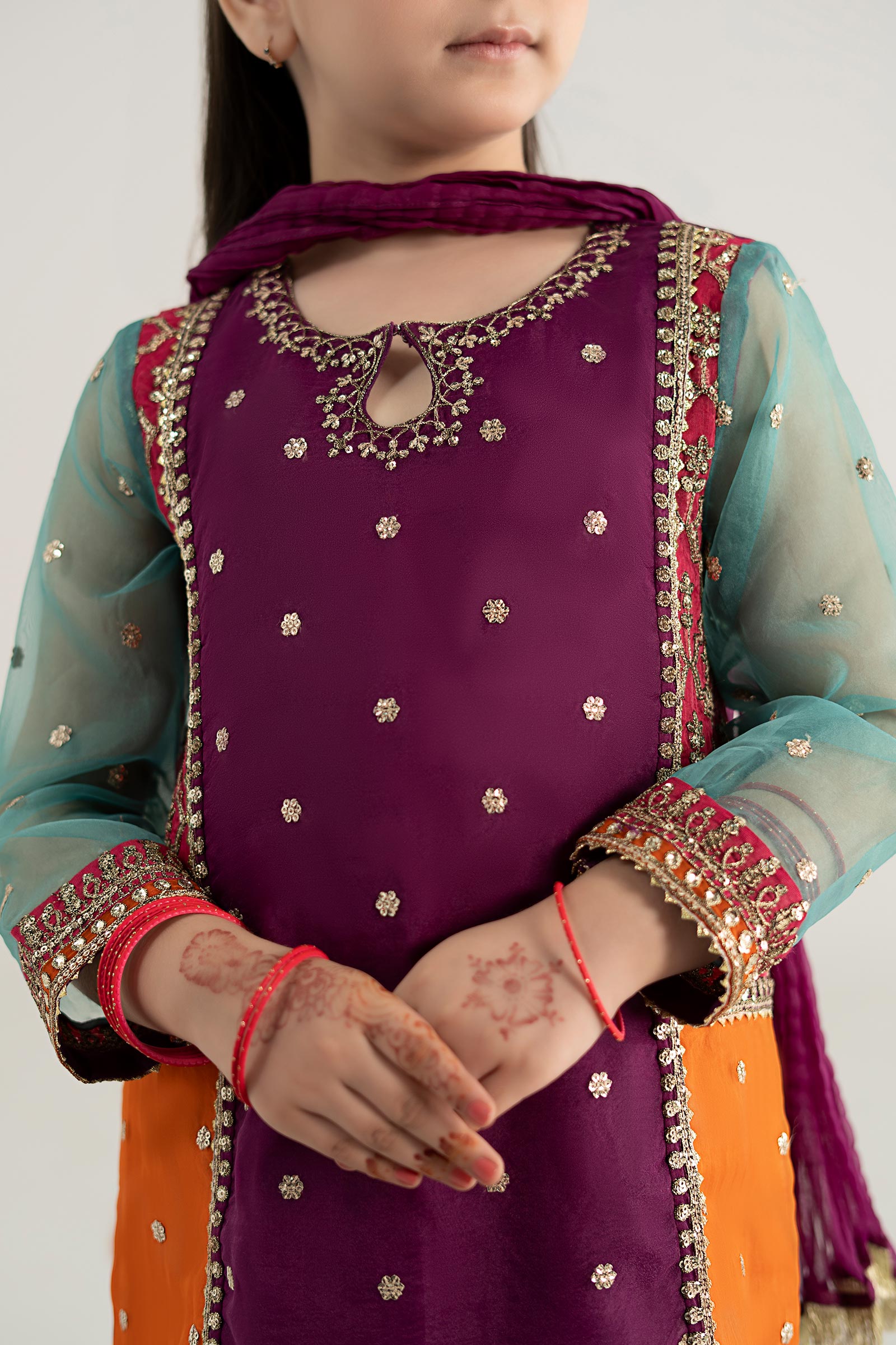3 Piece Embroidered Poly Organza Suit