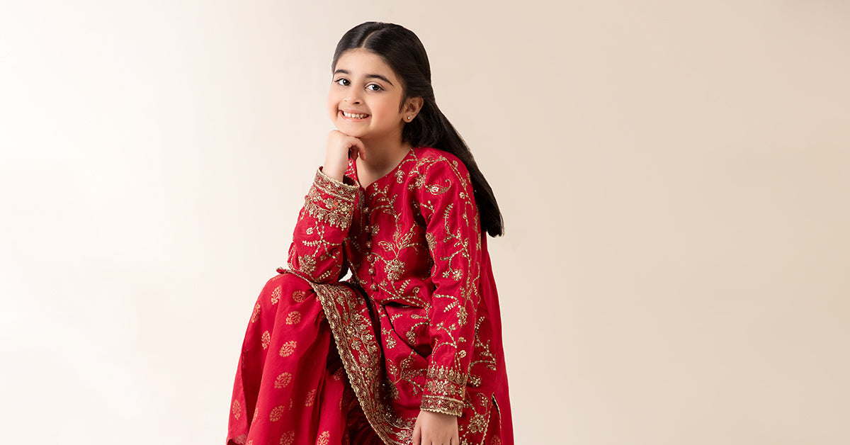 3 Piece Embroidered Raw Silk Suit