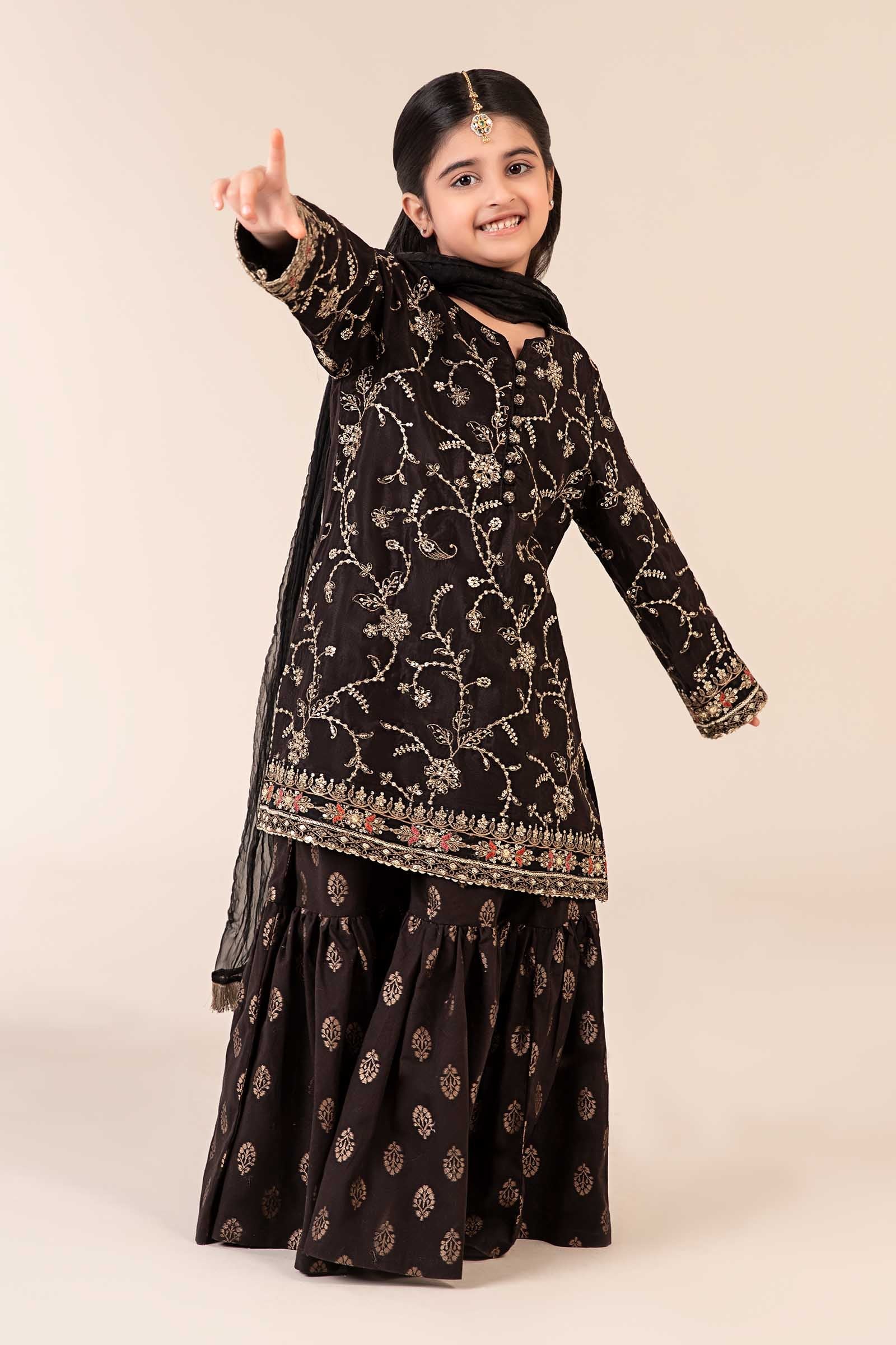 3 Piece Embroidered Raw Silk Suit