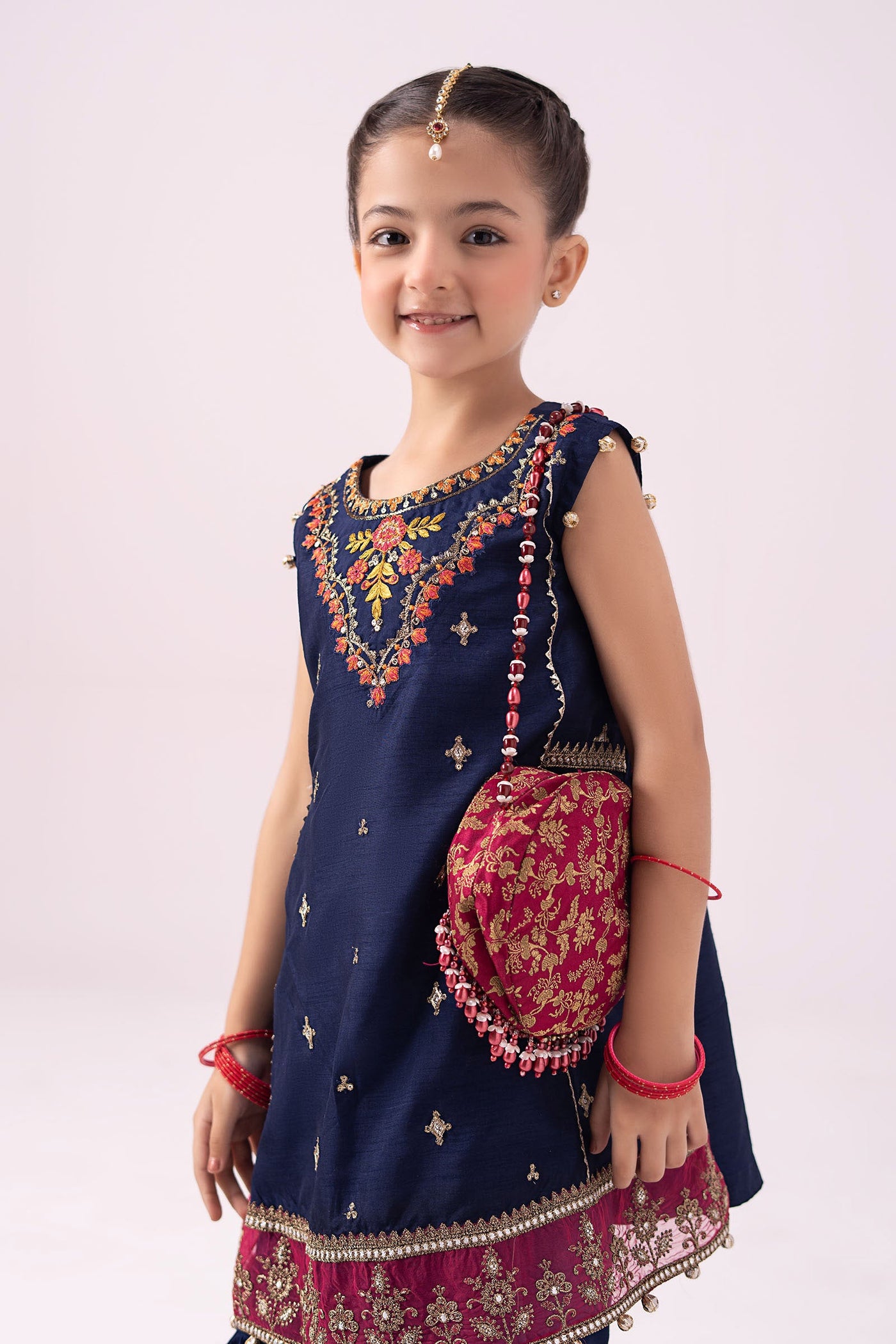 3 Piece Embroidered Raw Silk Suit