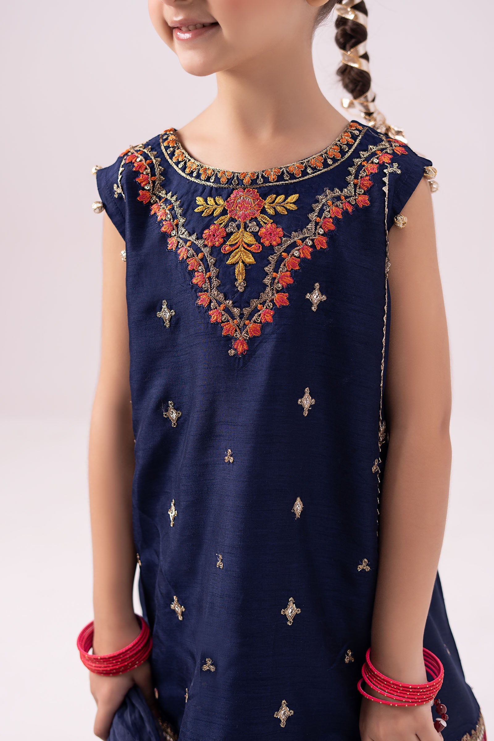 3 Piece Embroidered Raw Silk Suit