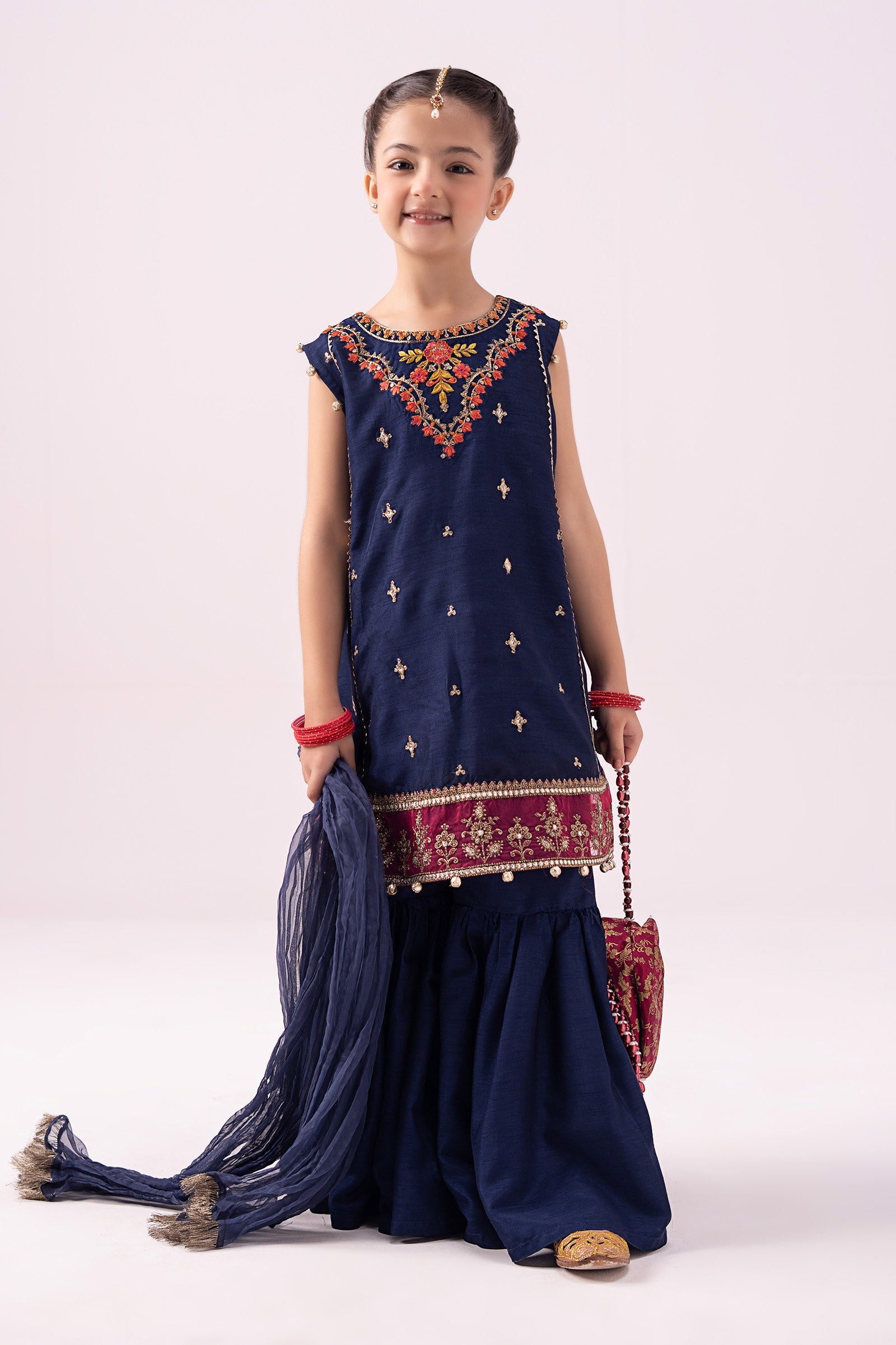 3 Piece Embroidered Raw Silk Suit