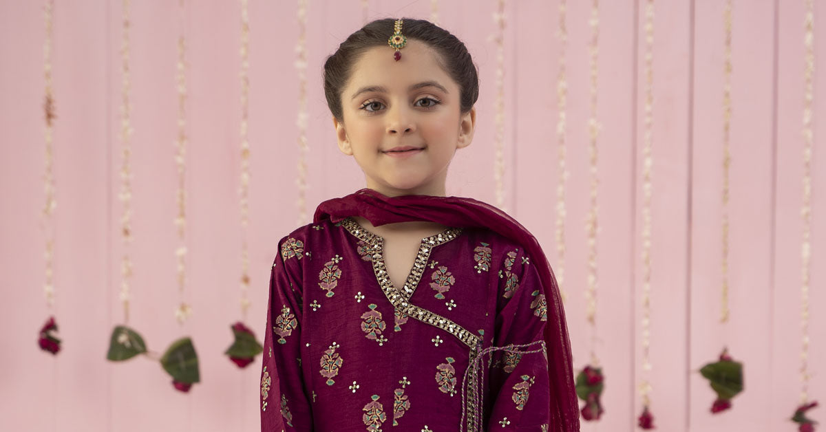 3 Piece Embroidered Raw Silk Suit