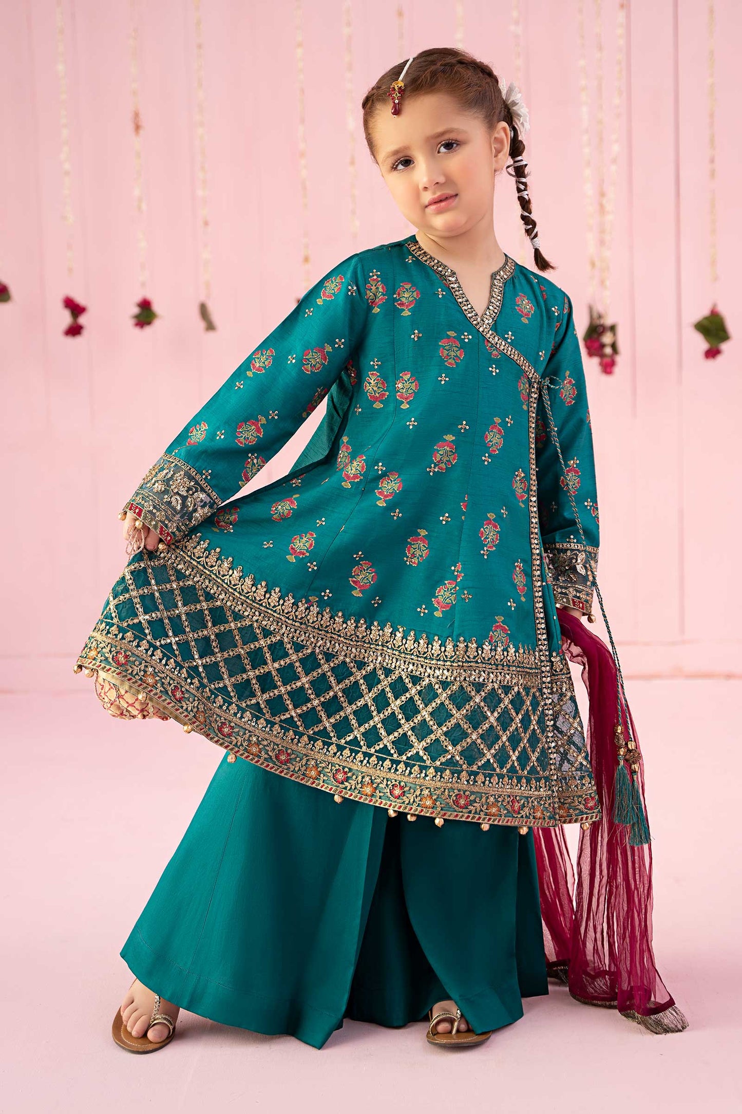 3 Piece Embroidered Raw Silk Suit