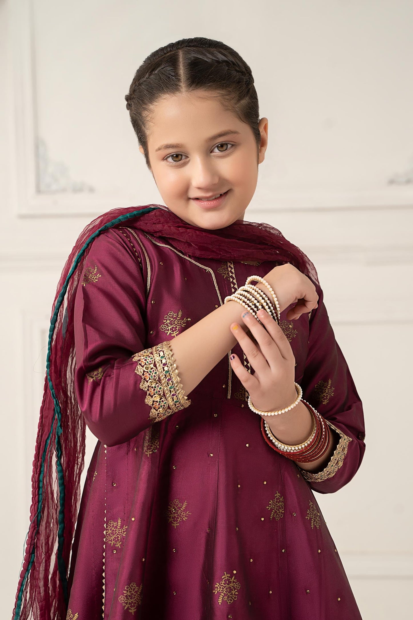 3 Piece Embroidered Polyester Net Suit