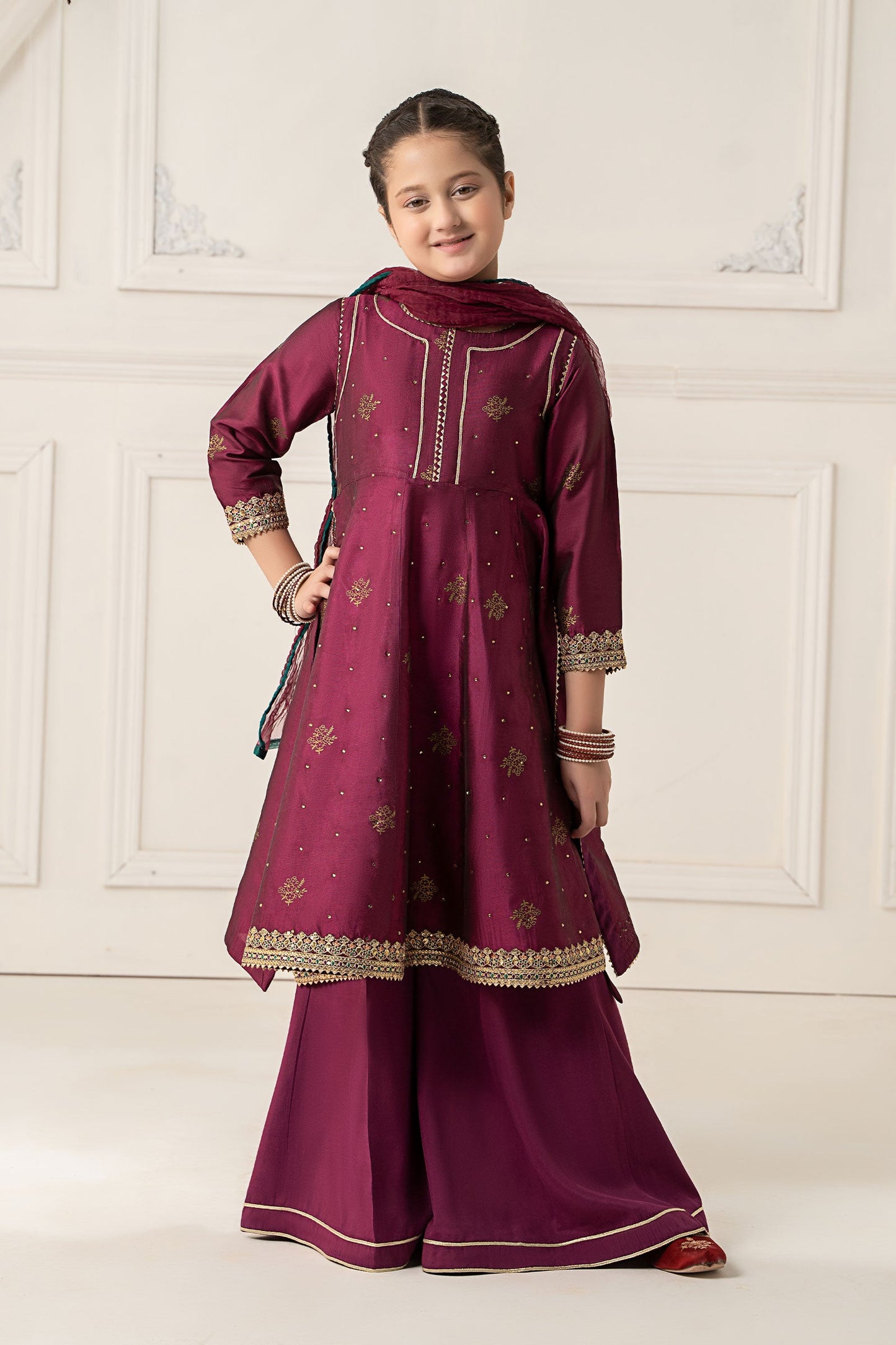3 Piece Embroidered Polyester Net Suit