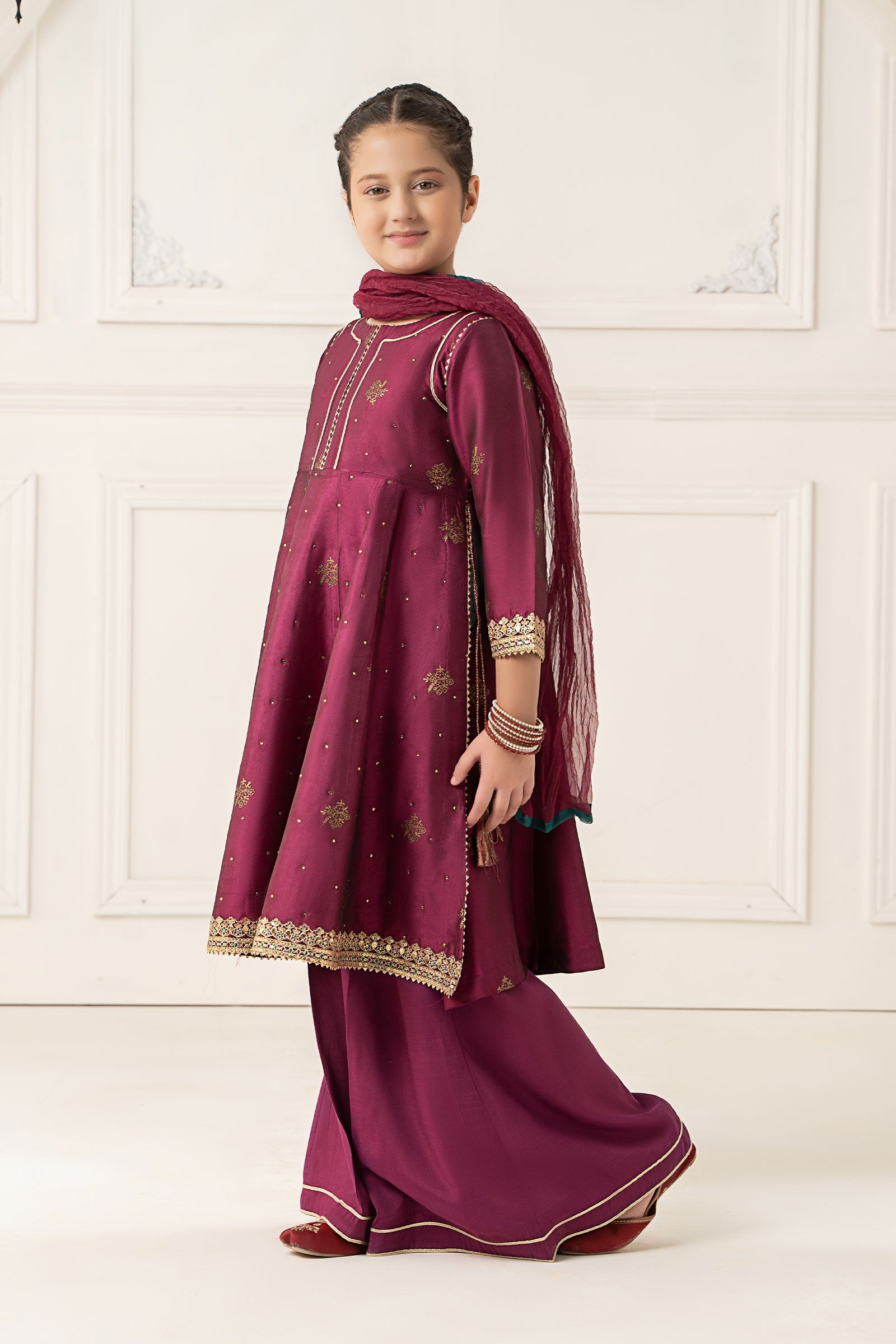 3 Piece Embroidered Polyester Net Suit