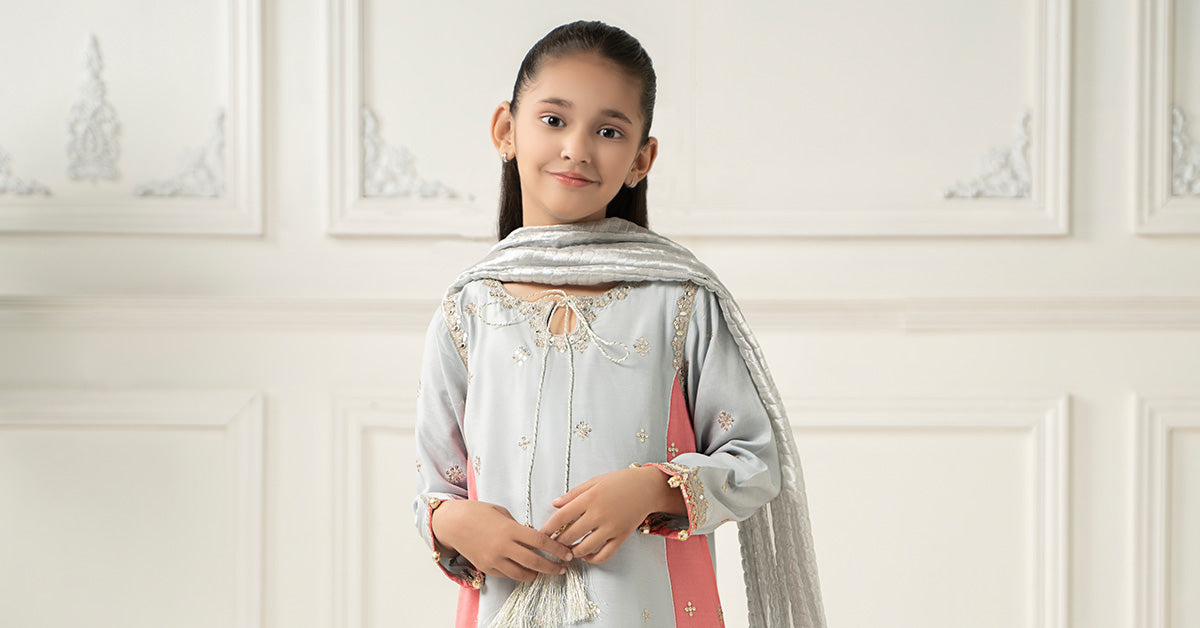 3 Piece Embroidered Polyester Net Suit