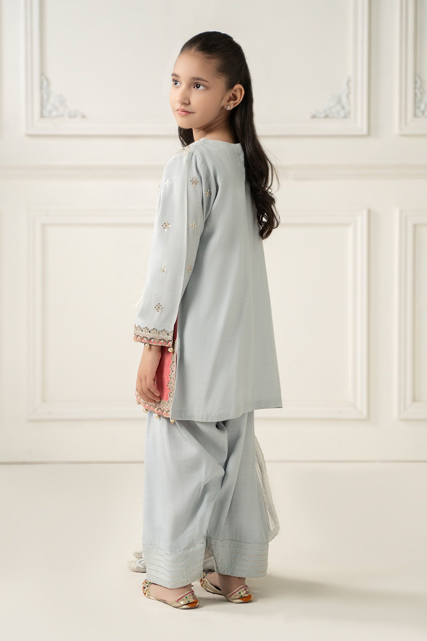 3 Piece Embroidered Polyester Net Suit