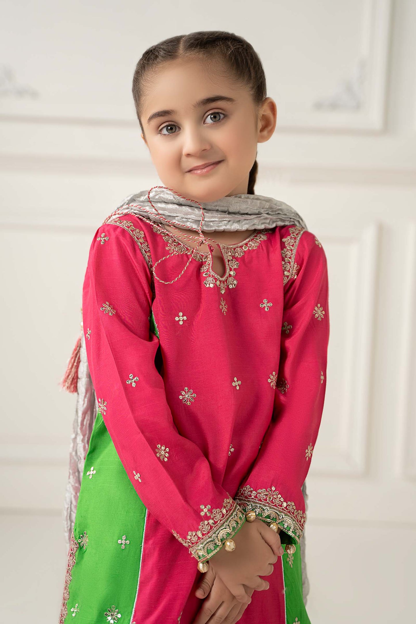 3 Piece Embroidered Polyester Net Suit