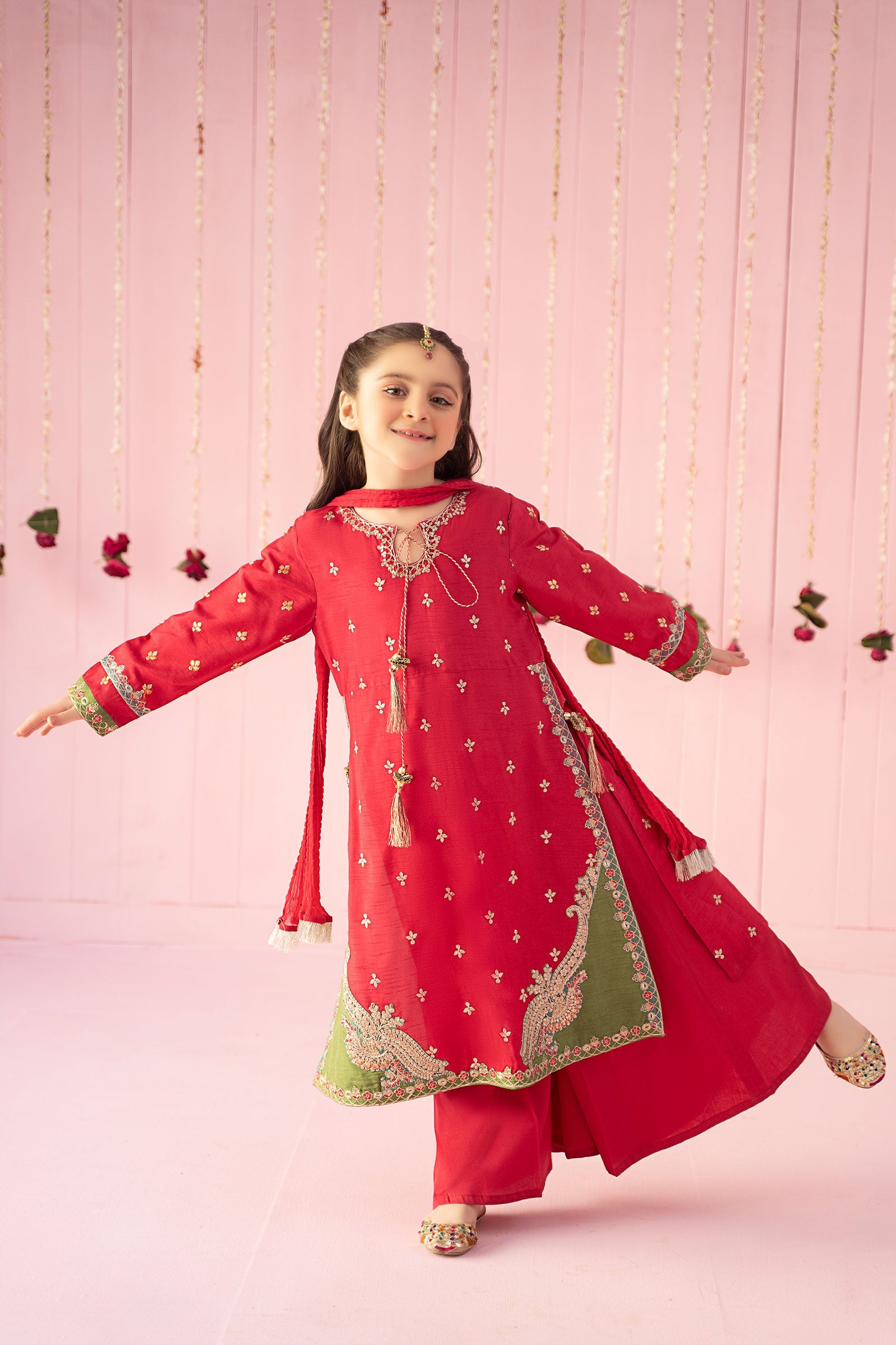 3 Piece Embroidered Raw Silk Suit