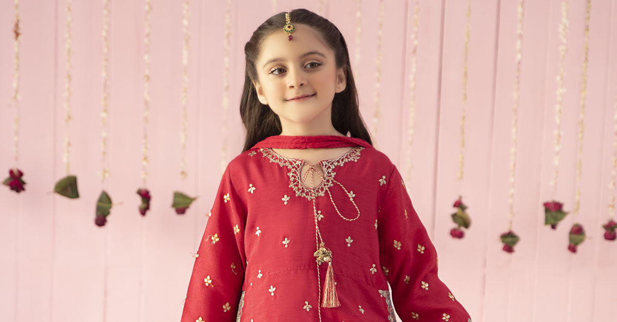 3 Piece Embroidered Raw Silk Suit