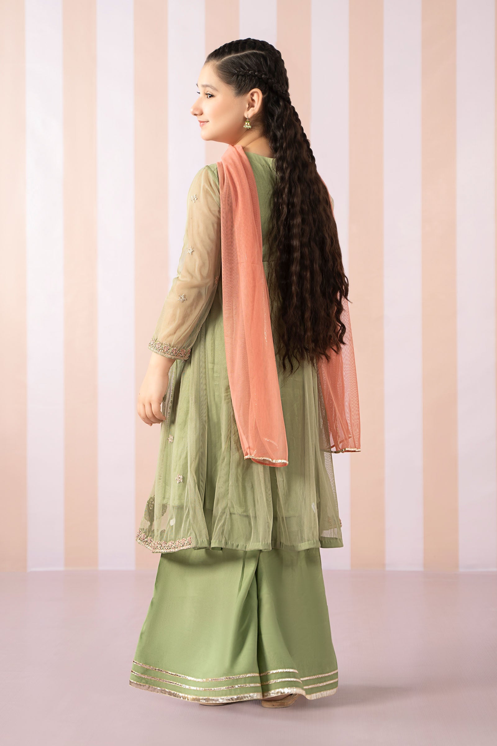3 Piece Embroidered Polyester Net Suit