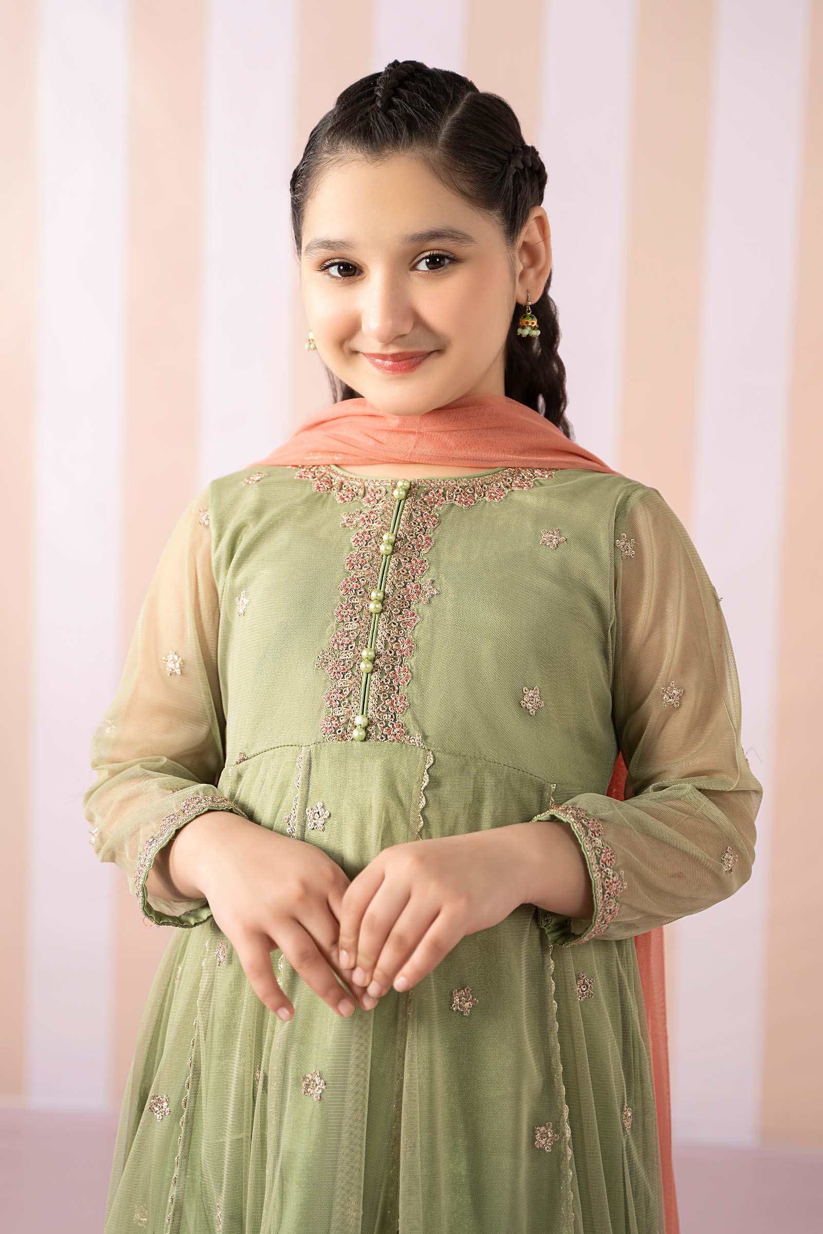 3 Piece Embroidered Polyester Net Suit