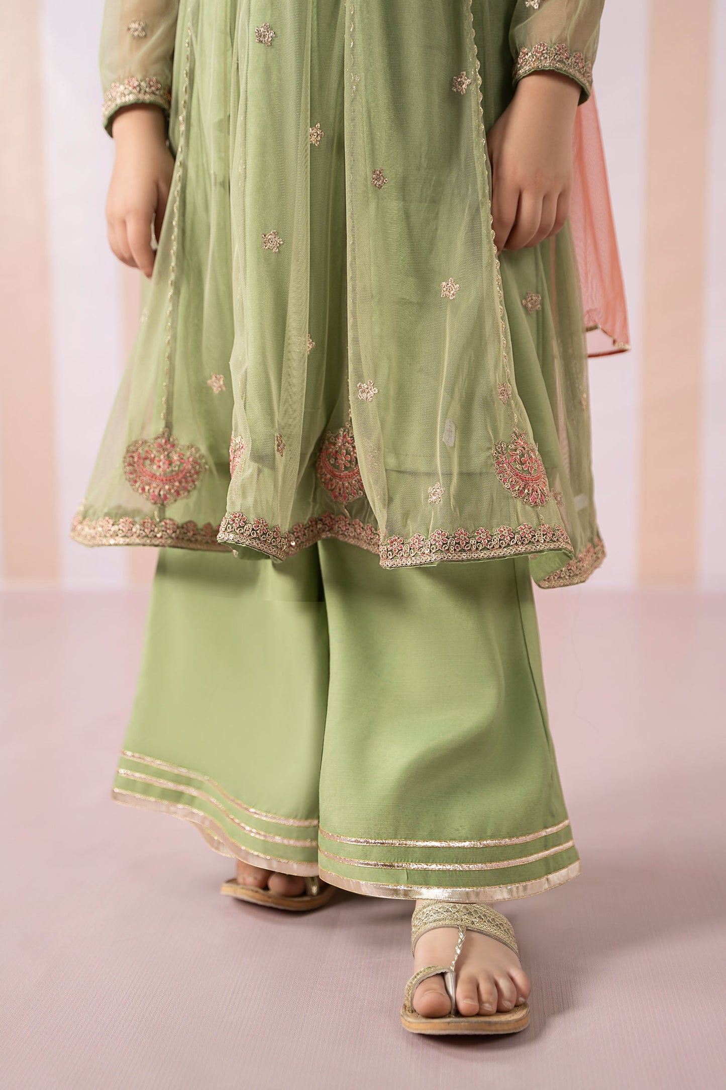 3 Piece Embroidered Polyester Net Suit