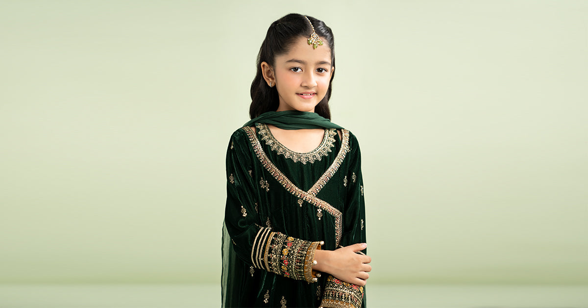 3 Piece Embroidered Velvet Suit