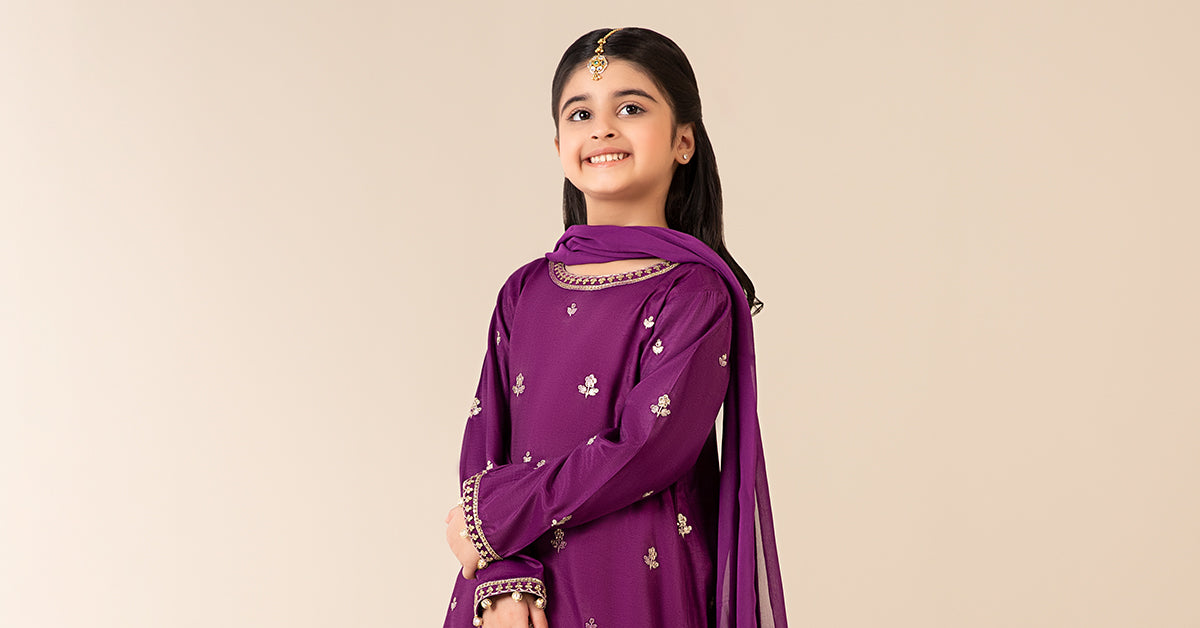 3 Piece Embroidered Raw Silk Suit