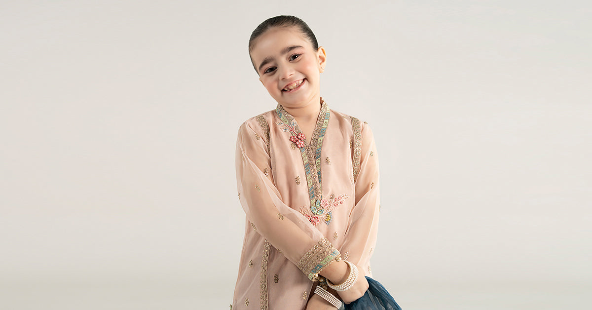 3 Piece Embroidered Poly Organza Suit | MKS-EA25-43