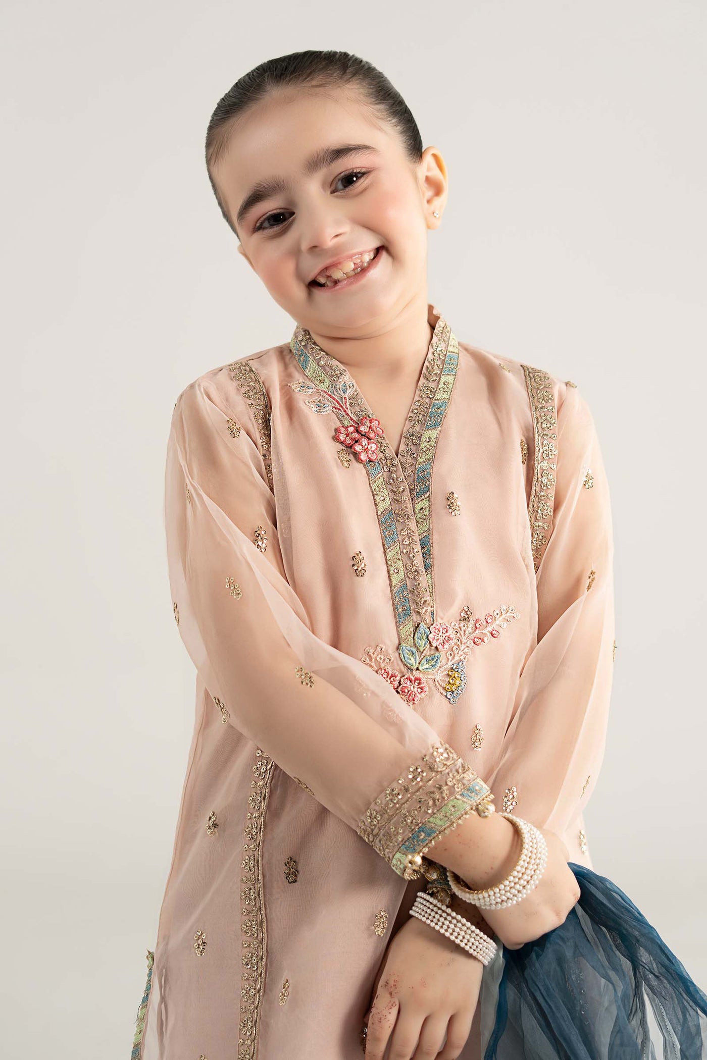 3 Piece Embroidered Poly Organza Suit | MKS-EA25-43
