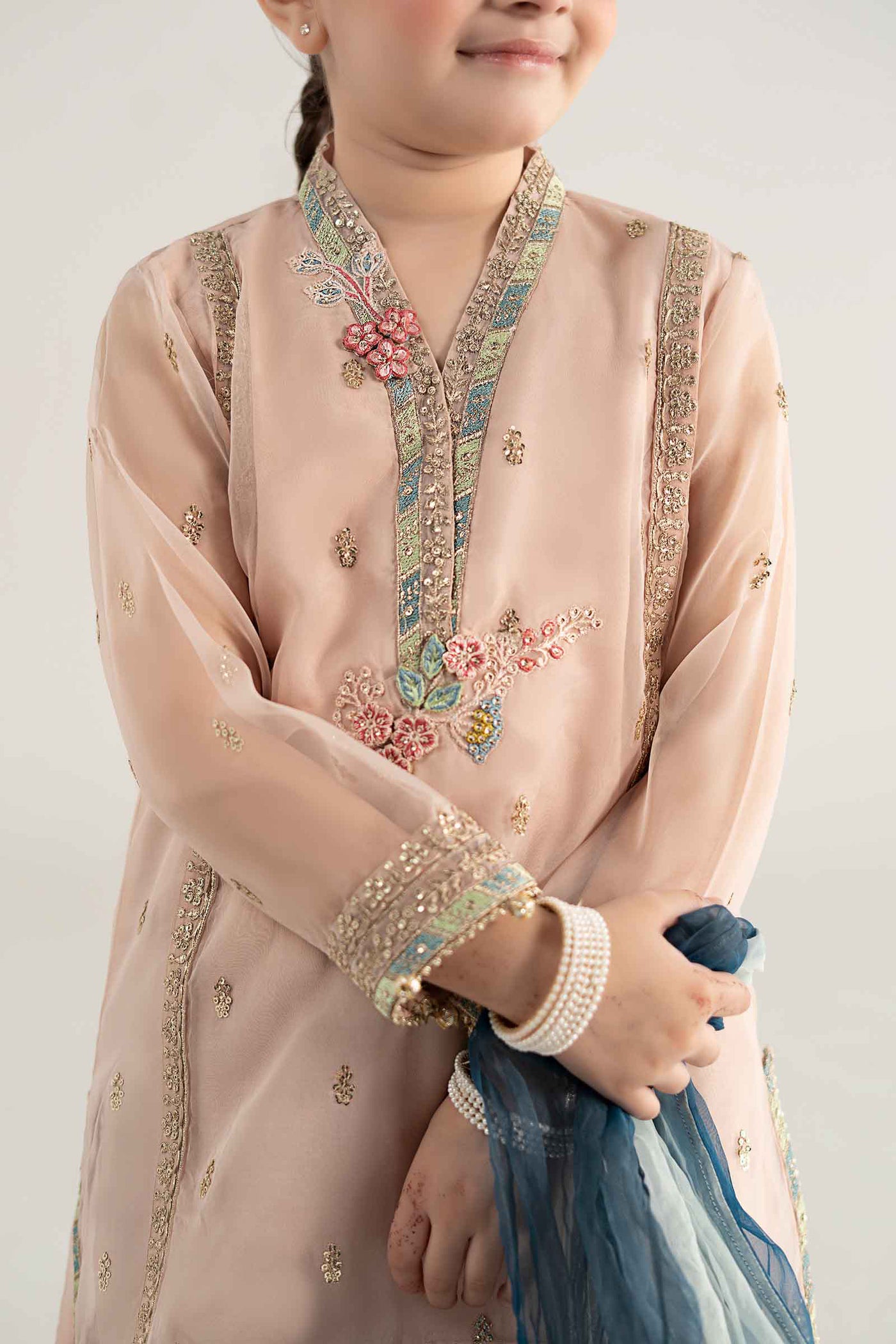 3 Piece Embroidered Poly Organza Suit | MKS-EA25-43