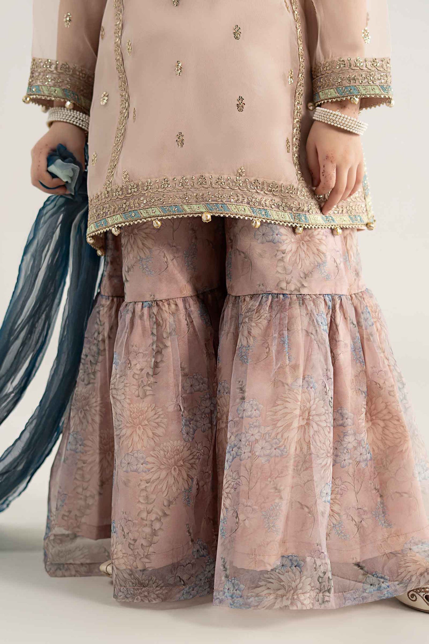 3 Piece Embroidered Poly Organza Suit | MKS-EA25-43
