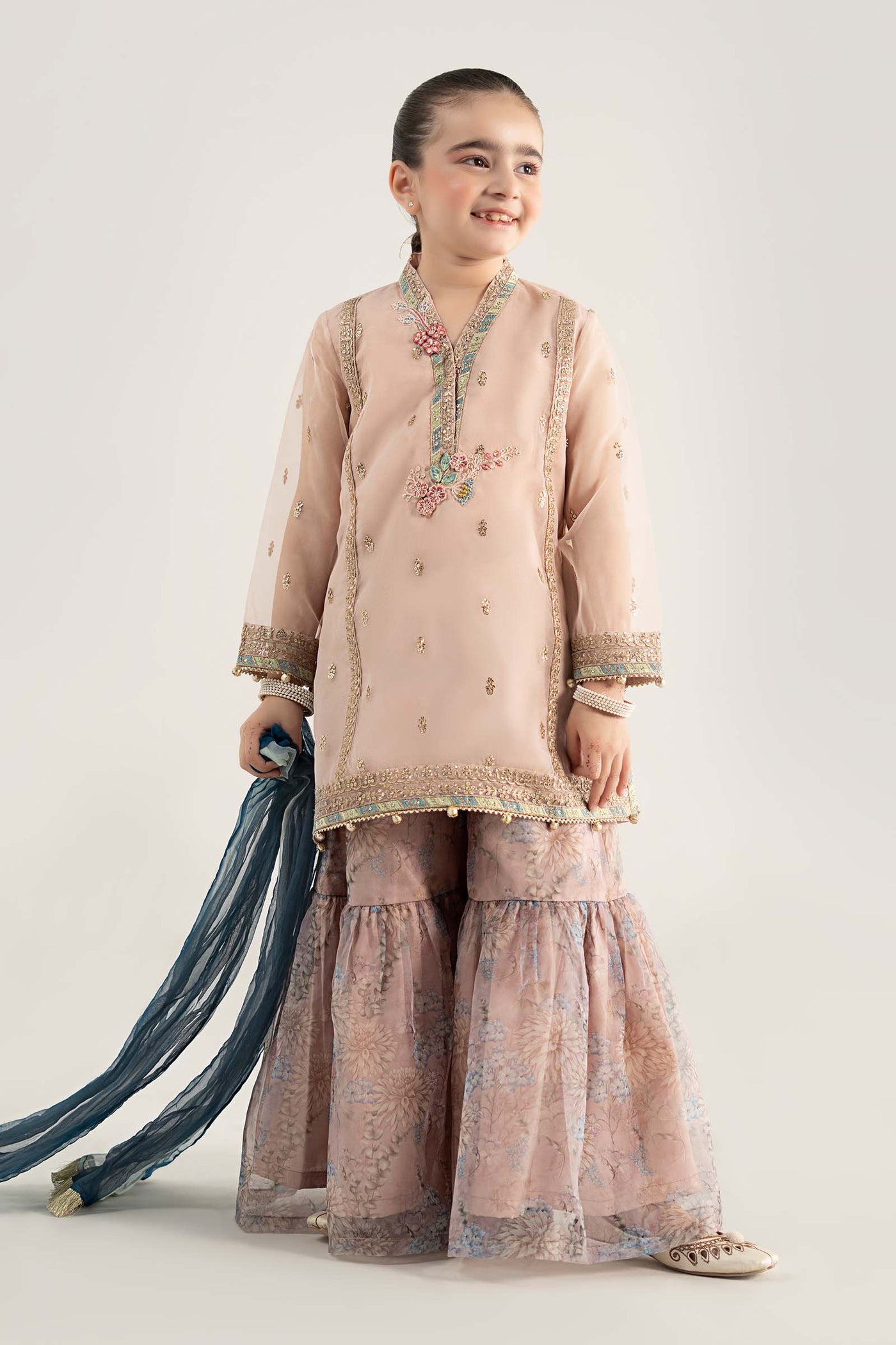 3 Piece Embroidered Poly Organza Suit | MKS-EA25-43