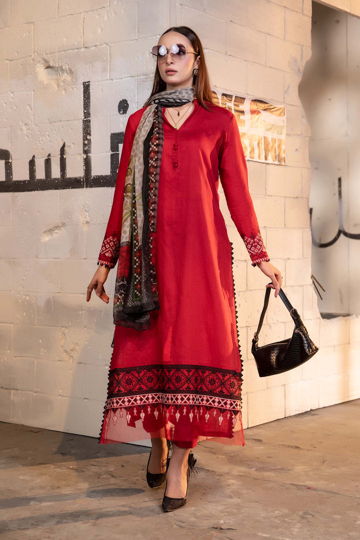 3 Piece Dyed Lawn Suit All Products PSPF247-ESM-RED