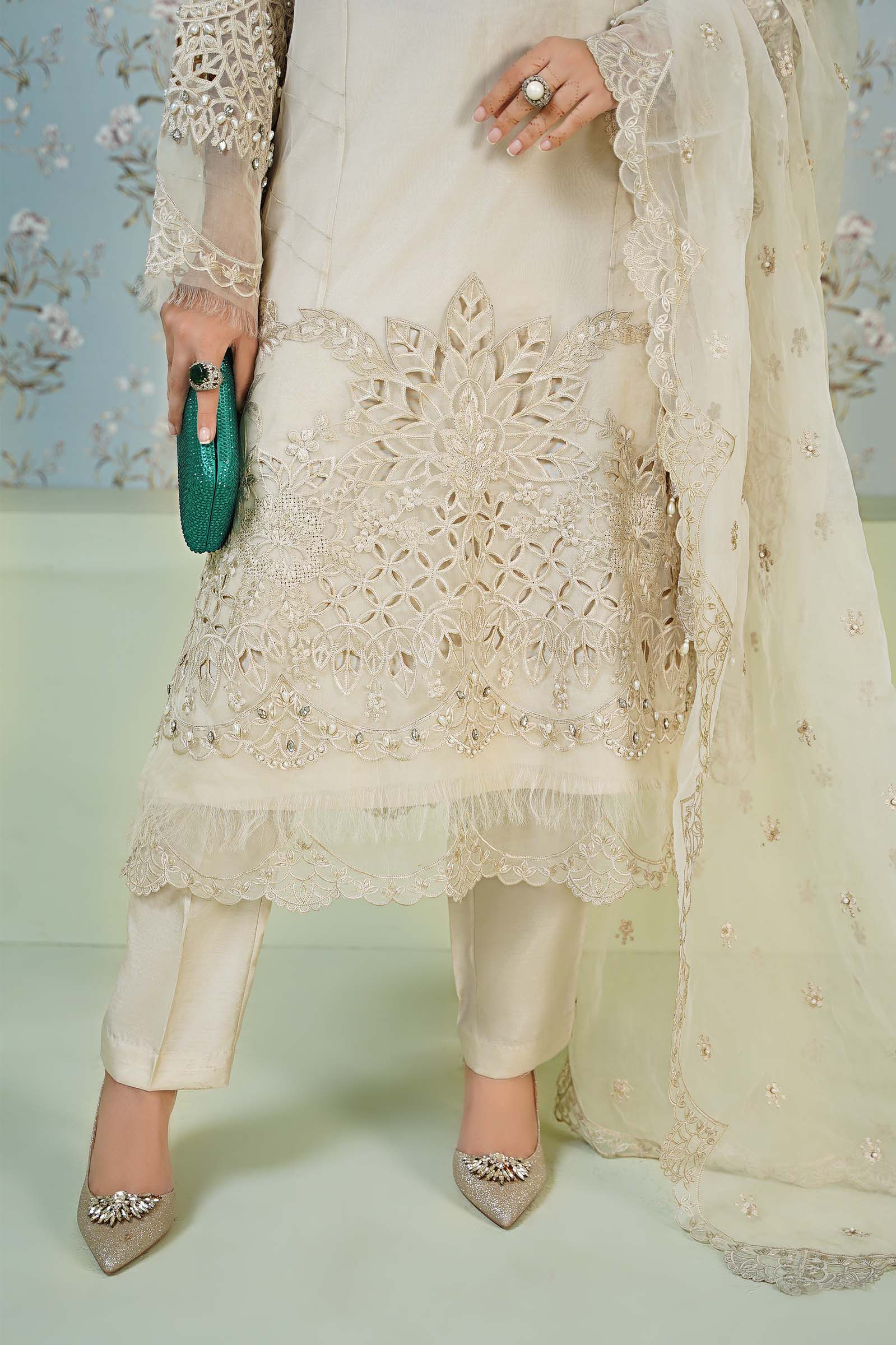 3 Piece Embroidered Organza Suit
